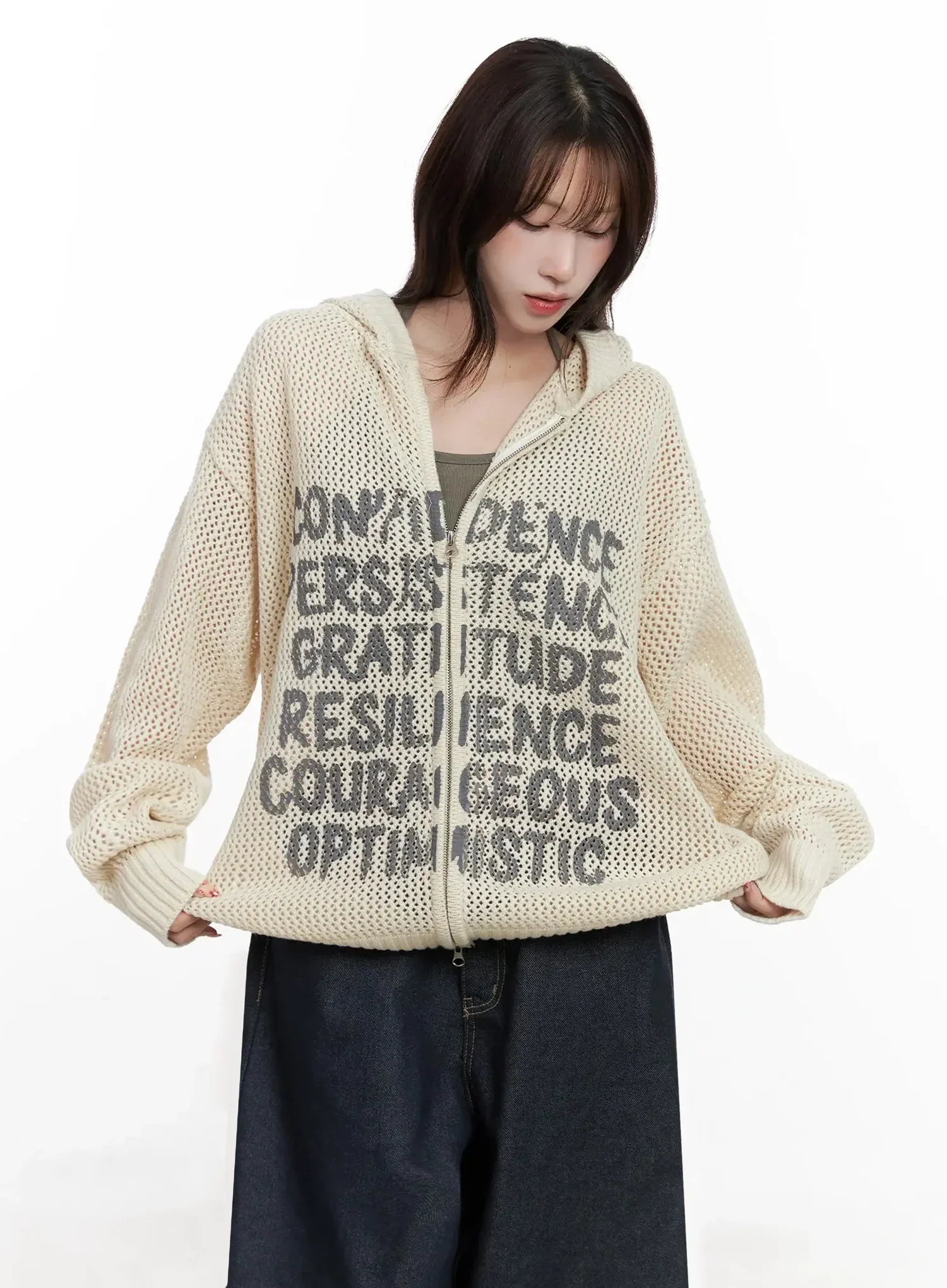 Casual Mesh Lettering Hoodie Jacket IN514 - Image 5