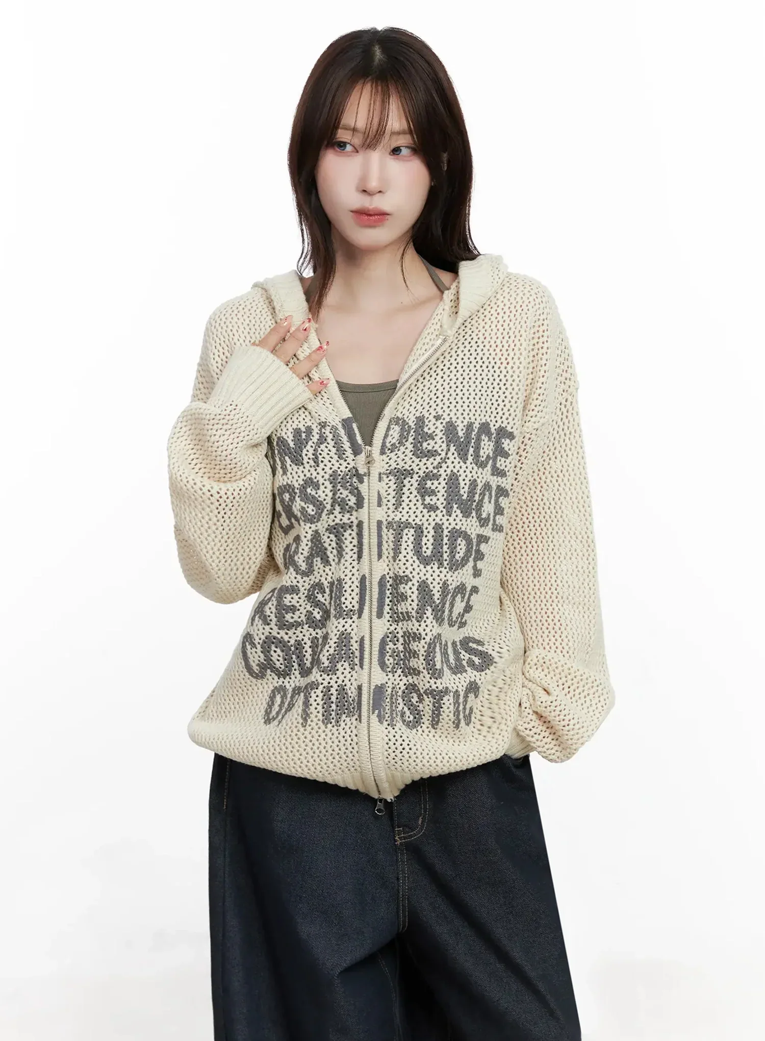 Casual Mesh Lettering Hoodie Jacket IN514 - Image 6