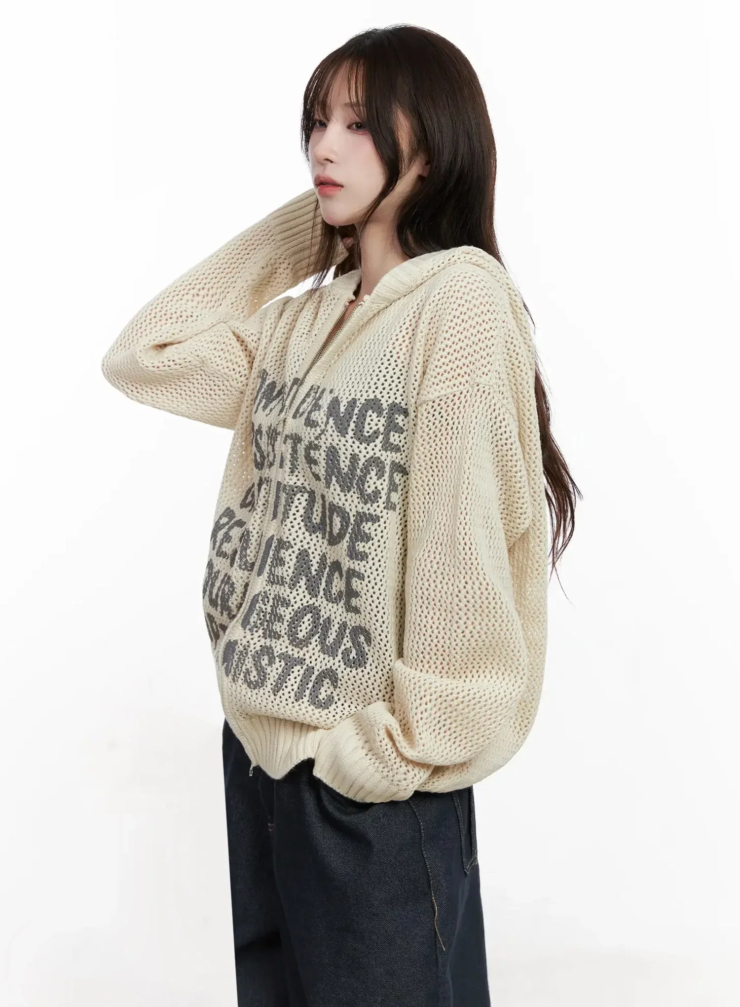 Casual Mesh Lettering Hoodie Jacket IN514 - Image 7
