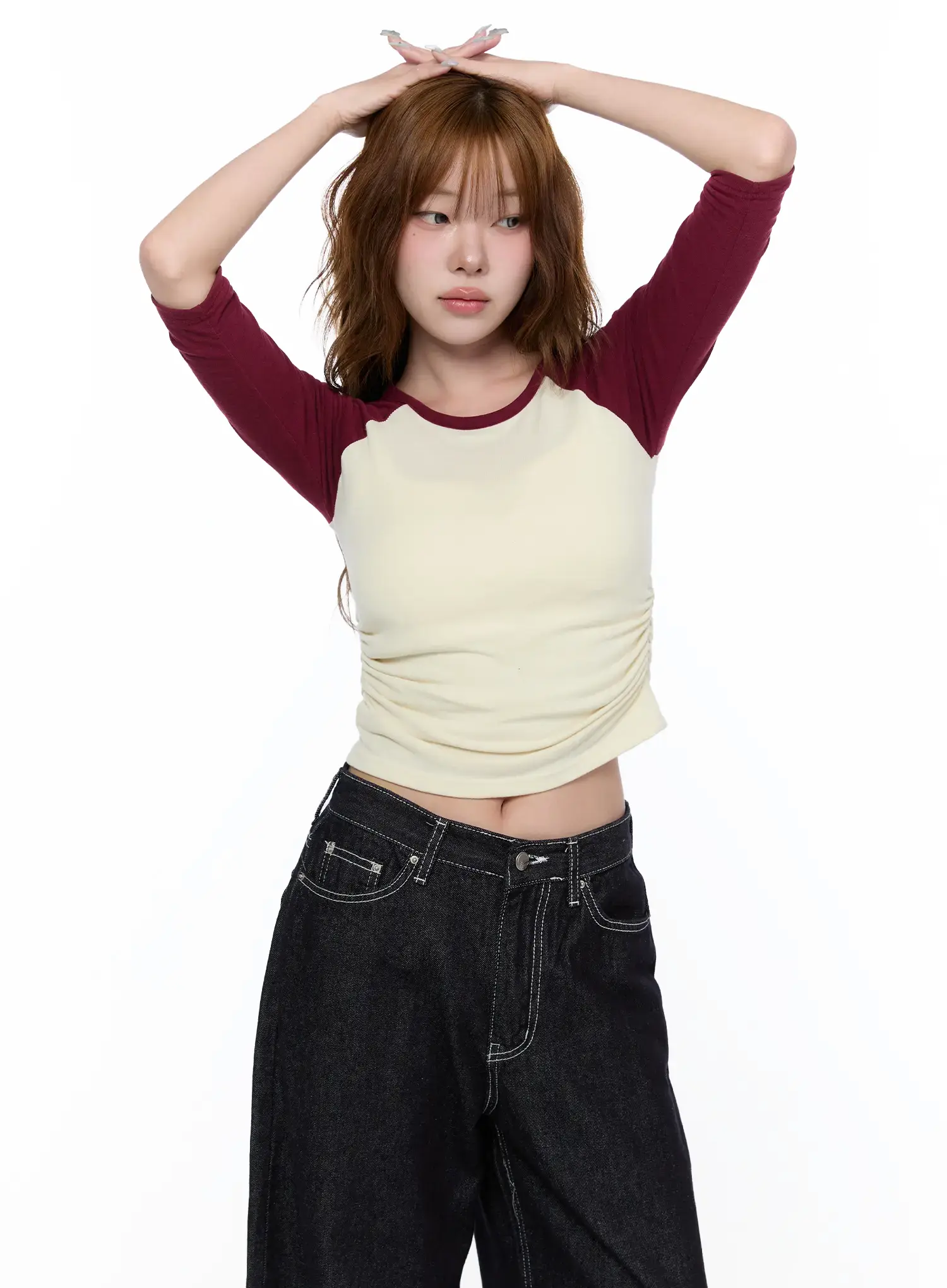 Casual Two-Tone 3/4 Sleeve Top CA521