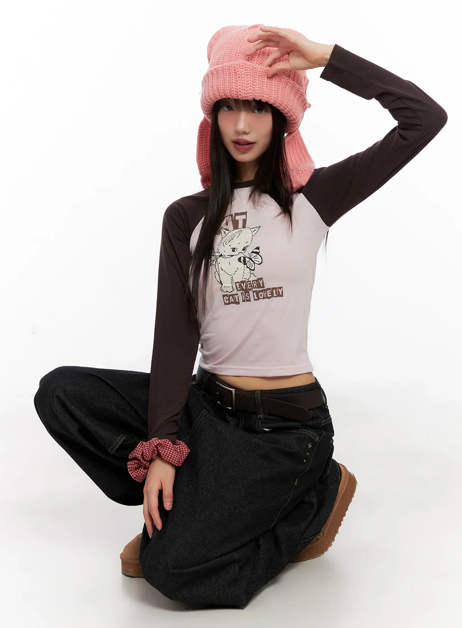 Cat Graphic Raglan Top IN503
