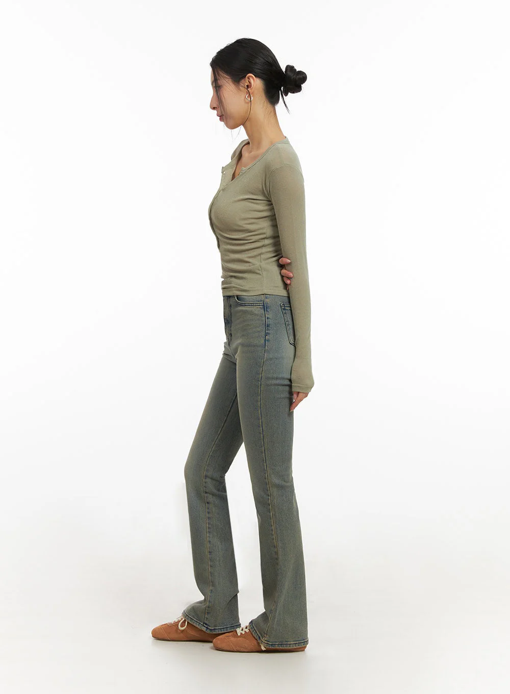 Cathy Washed Slim-Fit Flared Jeans IJ503 - Image 7