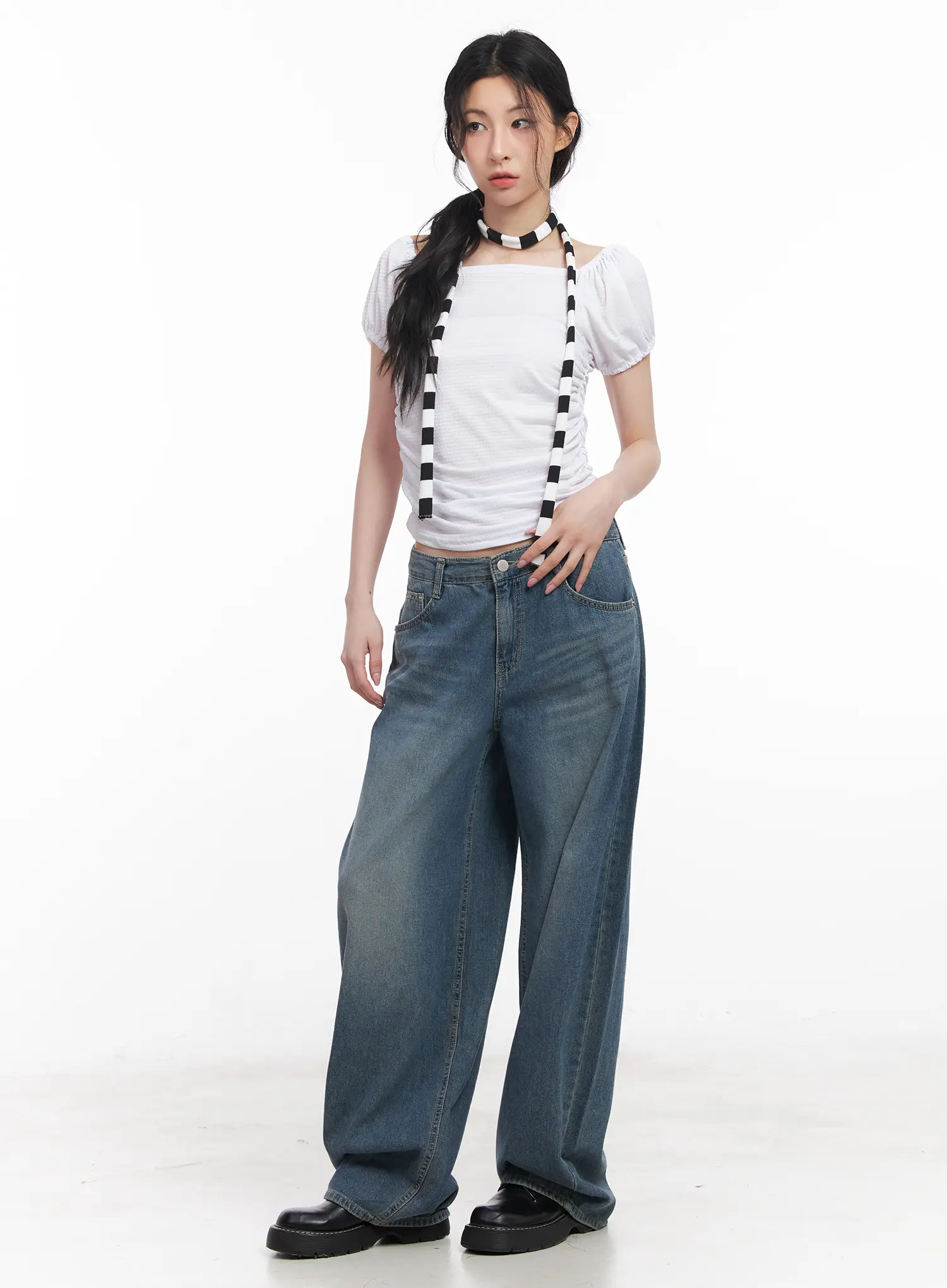 Chaewon Washed Wide-Leg Jeans CU511 - Image 7