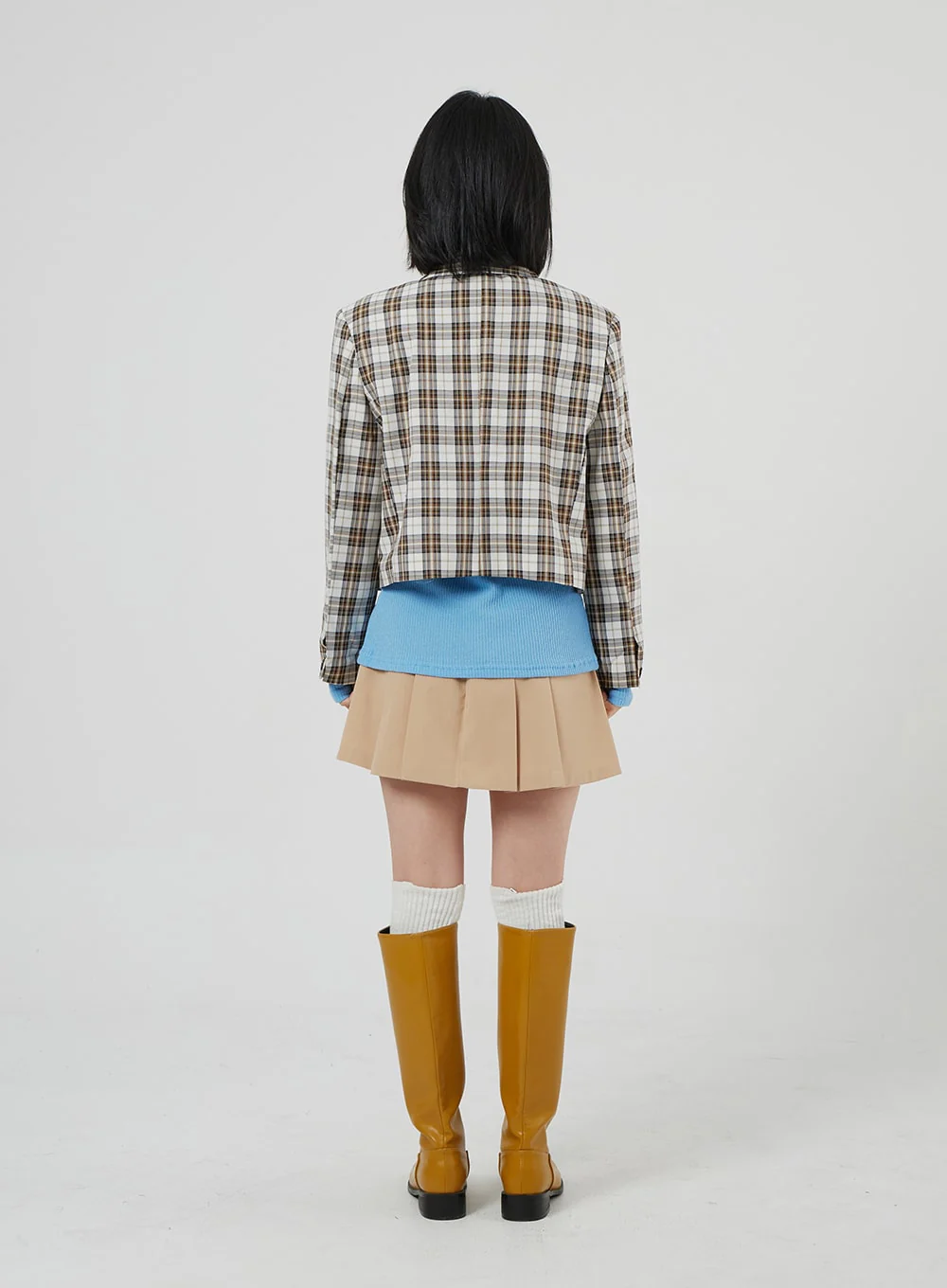 Check Pattern Crop Blazer OF310 - Image 12