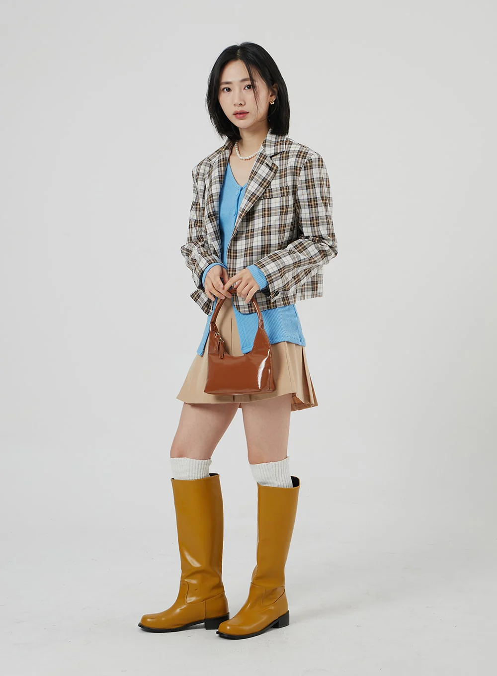 Check Pattern Crop Blazer OF310 - Image 13