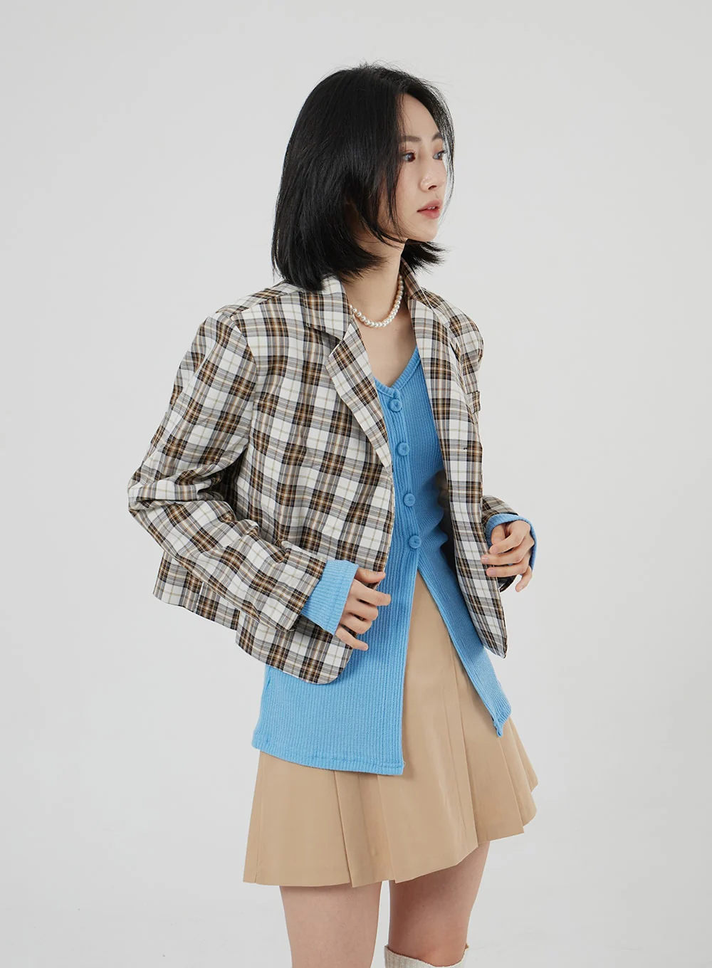 Check Pattern Crop Blazer OF310 - Image 15