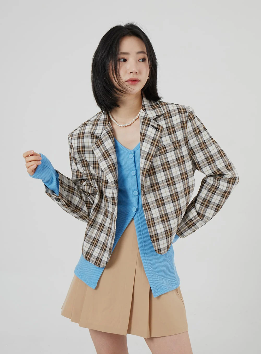 Check Pattern Crop Blazer OF310 - Image 17