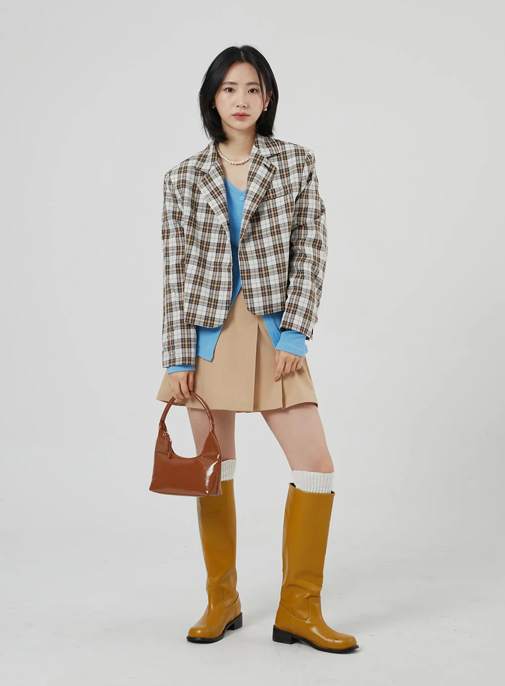 Check Pattern Crop Blazer OF310 - Image 18