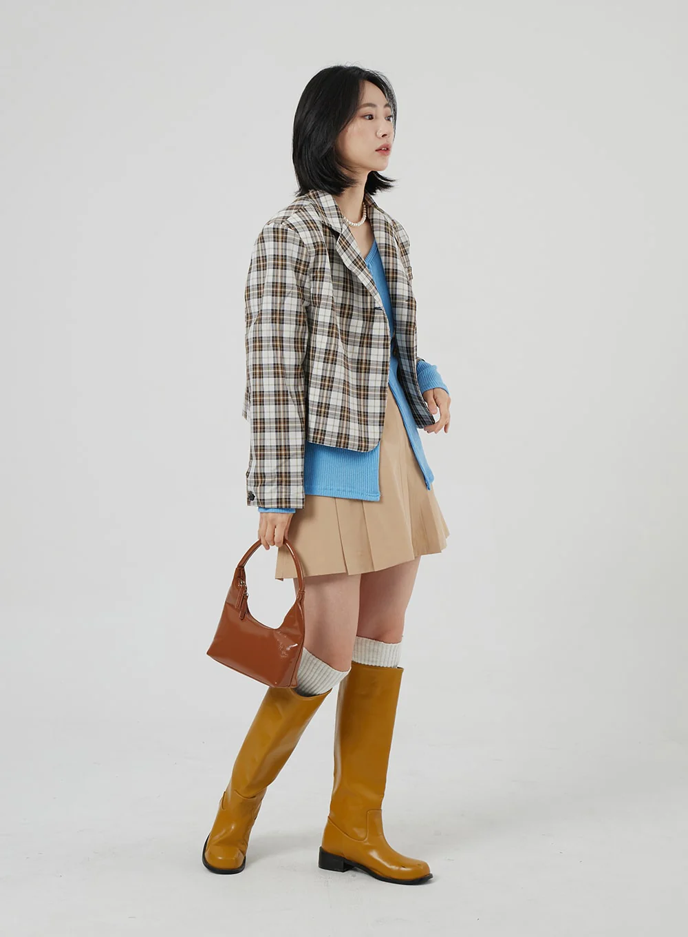 Check Pattern Crop Blazer OF310 - Image 19