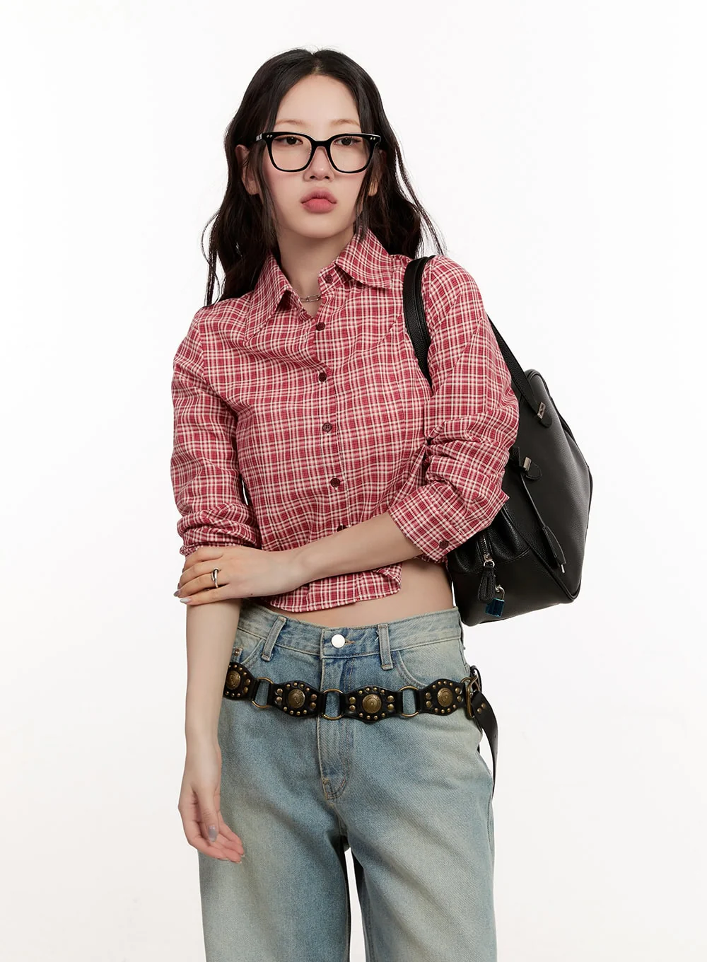 Checkered Collared Crop Shirt CM510 - Image 5