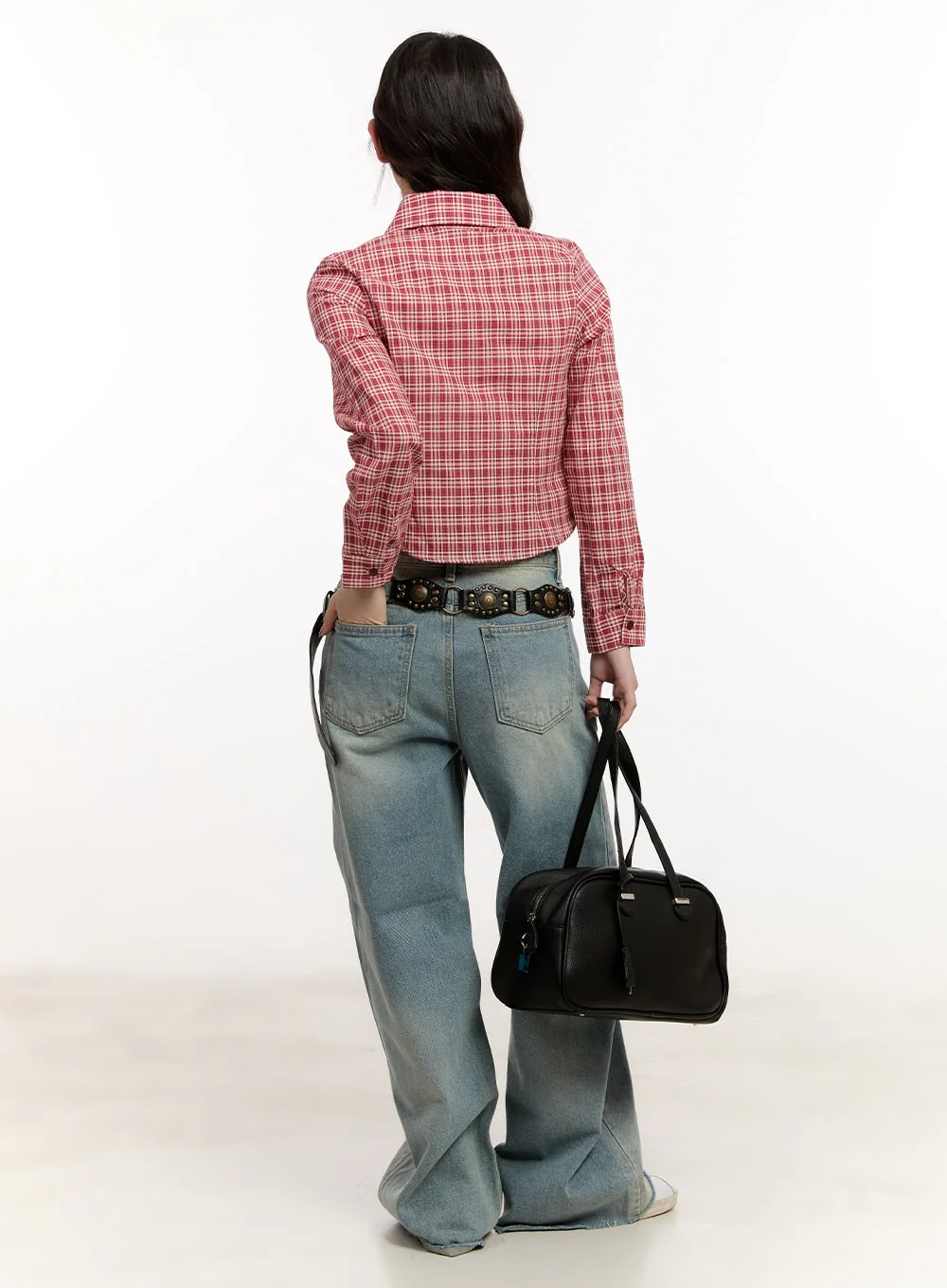 Checkered Collared Crop Shirt CM510 - Image 8