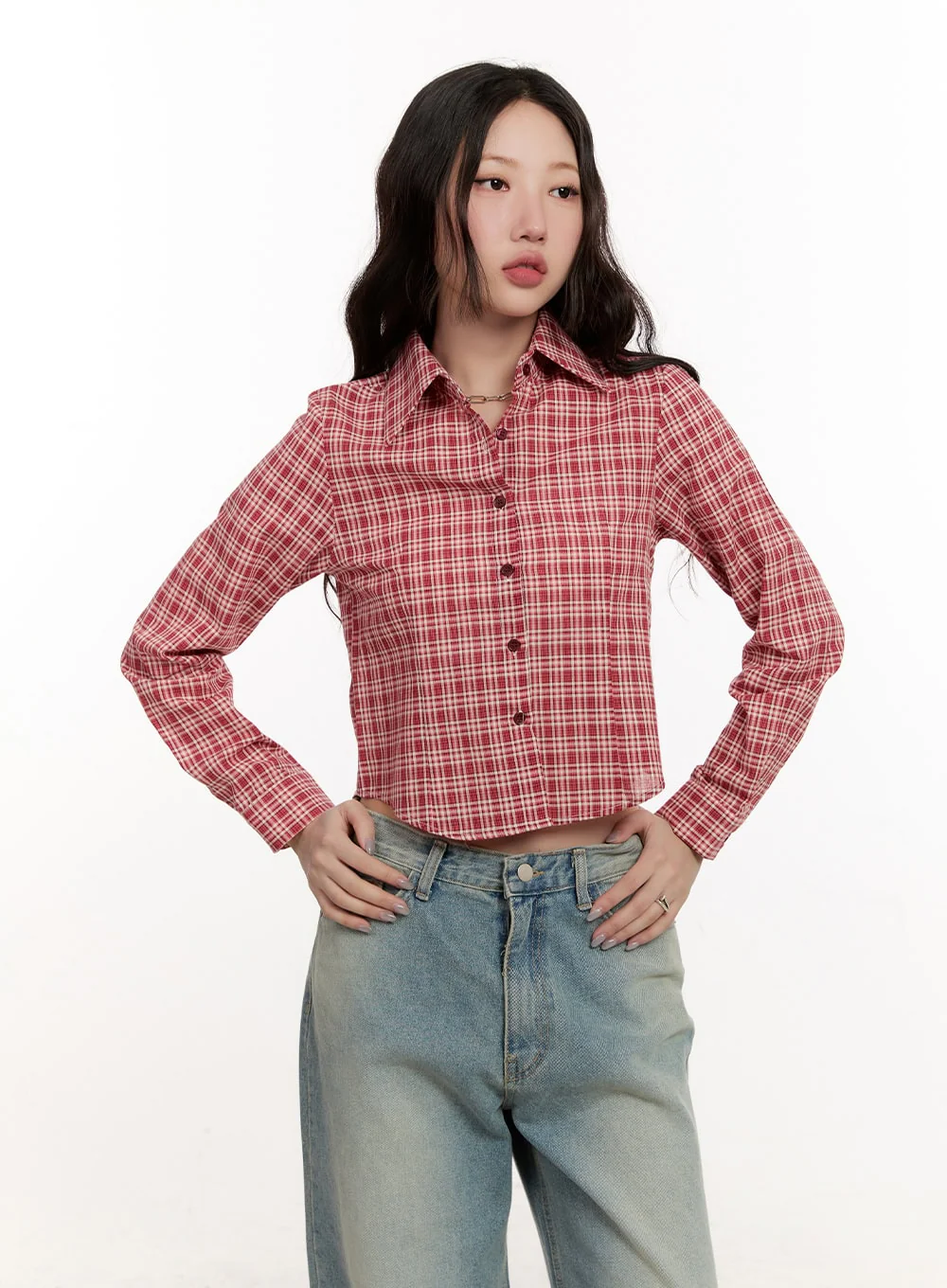 Checkered Collared Crop Shirt CM510 - Image 9