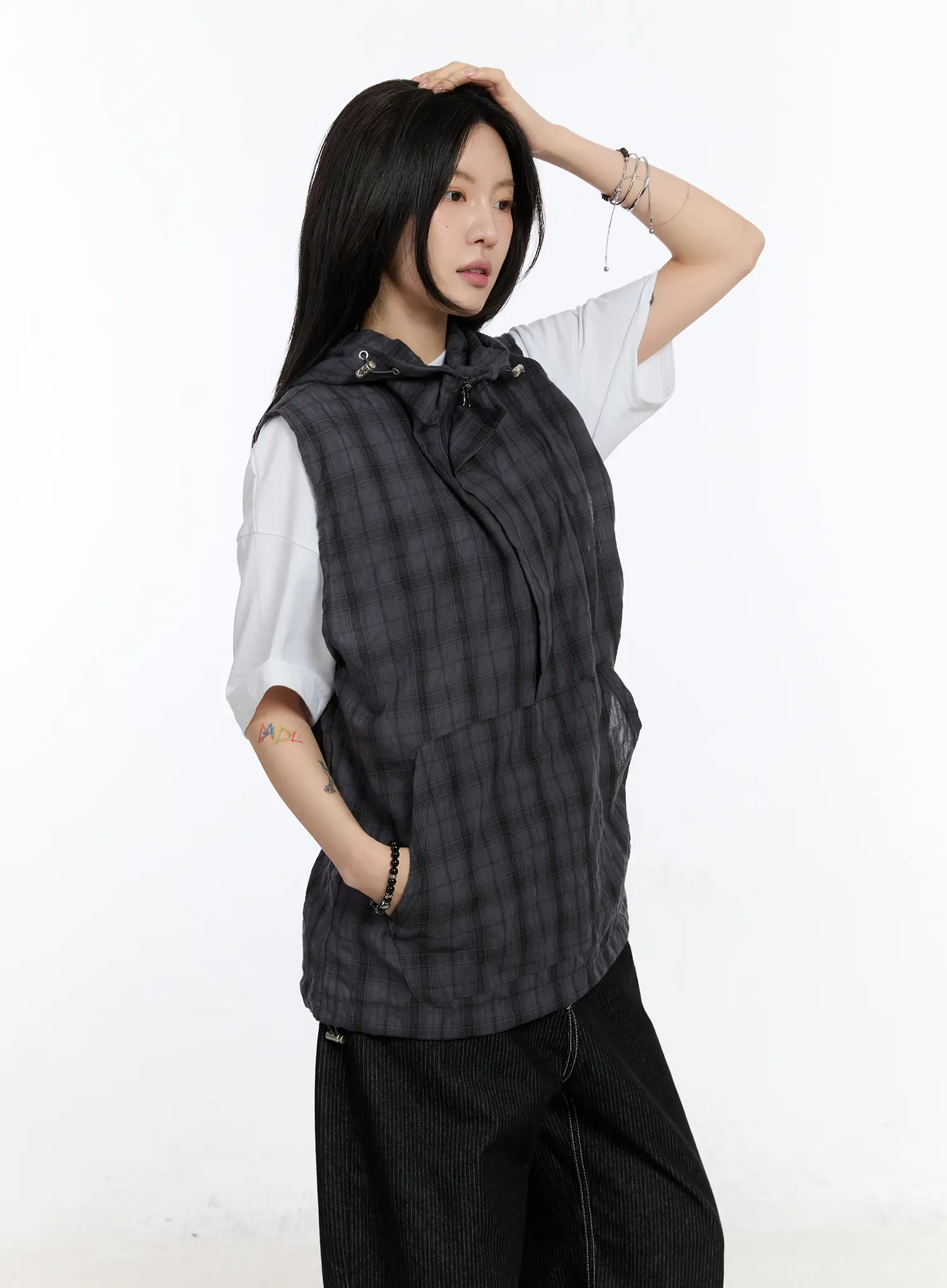 Checkered Hooded Vest CA506 - Image 13
