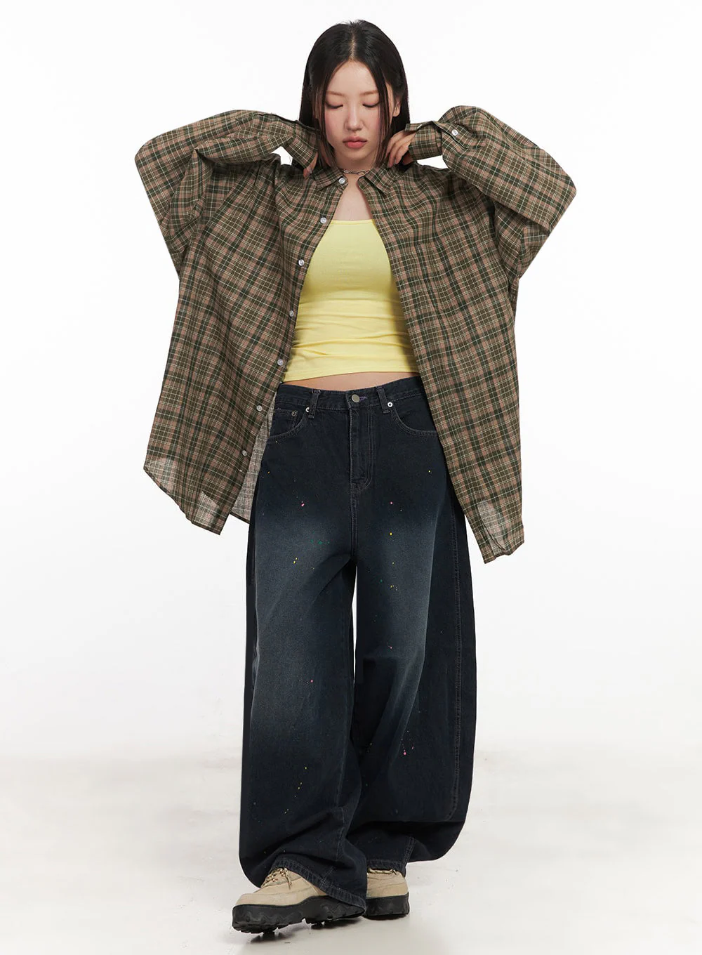 Checkered Oversize Collared T-Shirt IM525 - Image 12