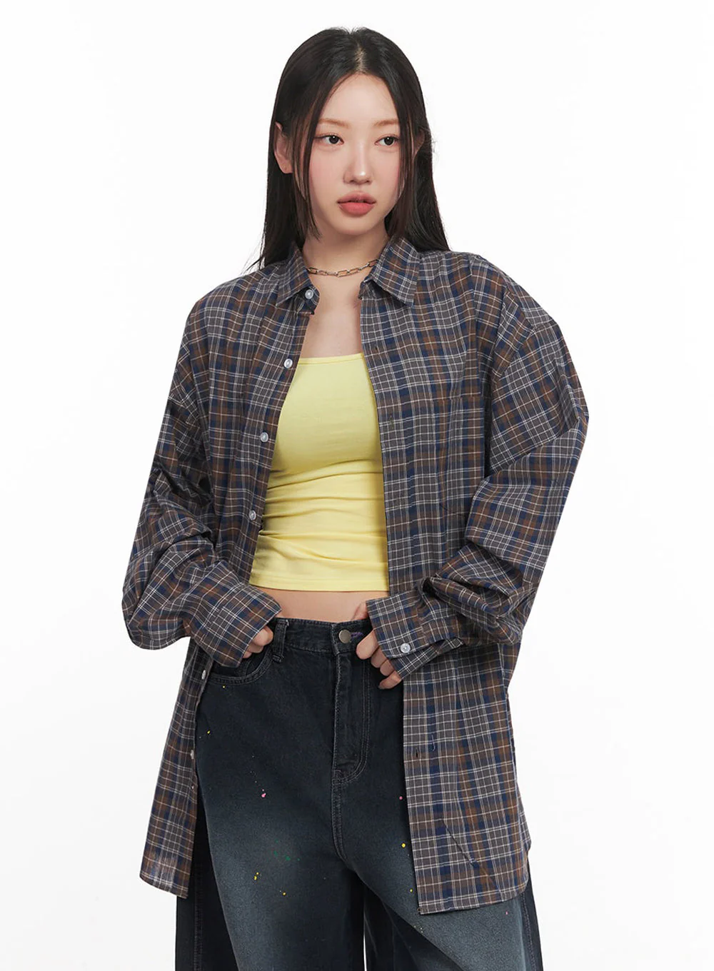 Checkered Oversize Collared T-Shirt IM525 - Image 13