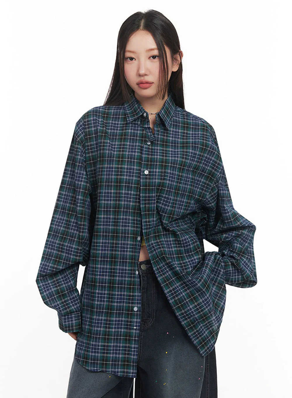 Checkered Oversize Collared T-Shirt IM525 - Image 14