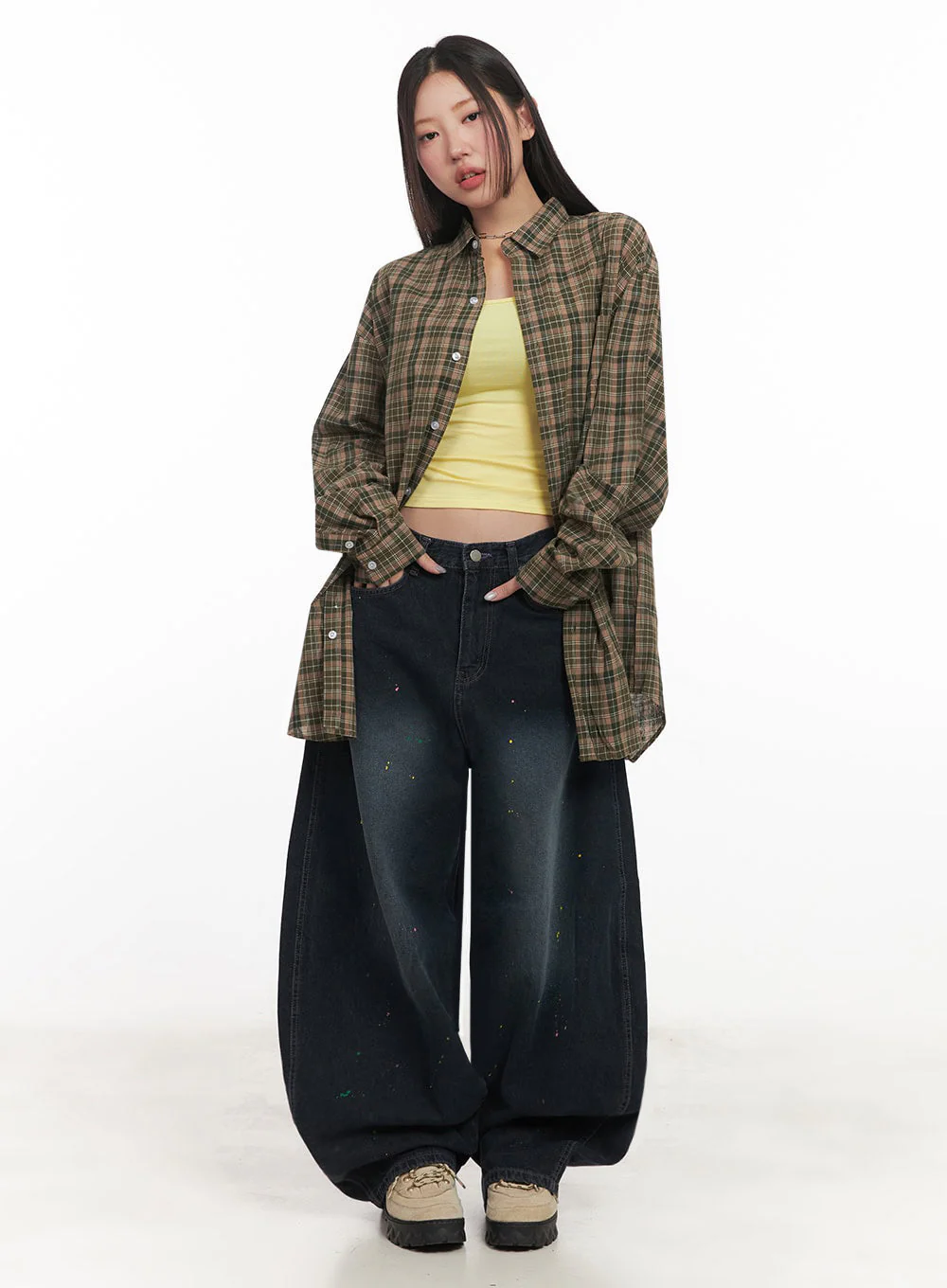 Checkered Oversize Collared T-Shirt IM525 - Image 2