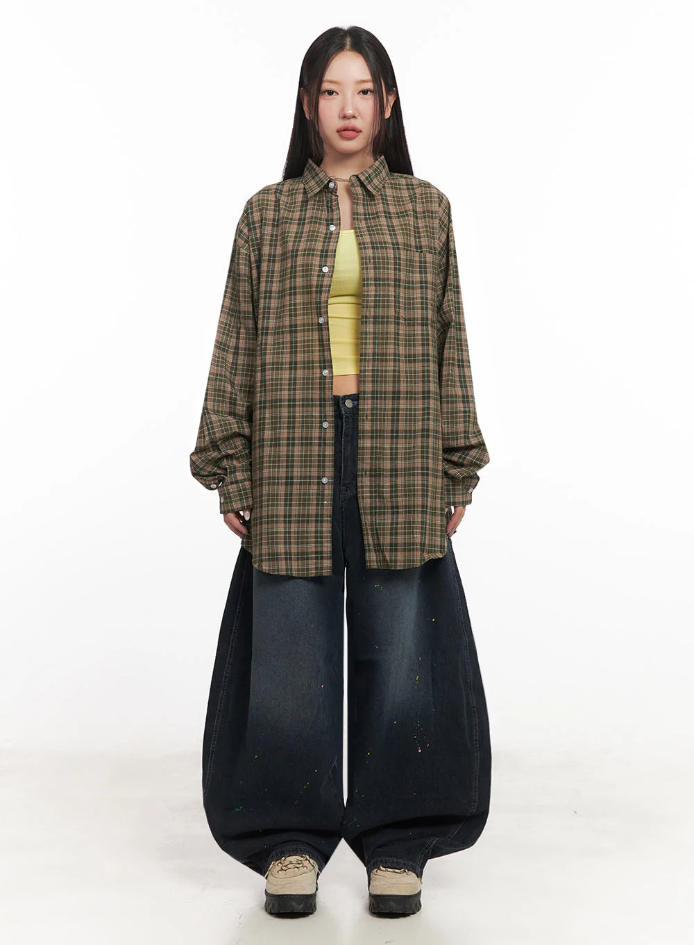 Checkered Oversize Collared T-Shirt IM525 - Image 4
