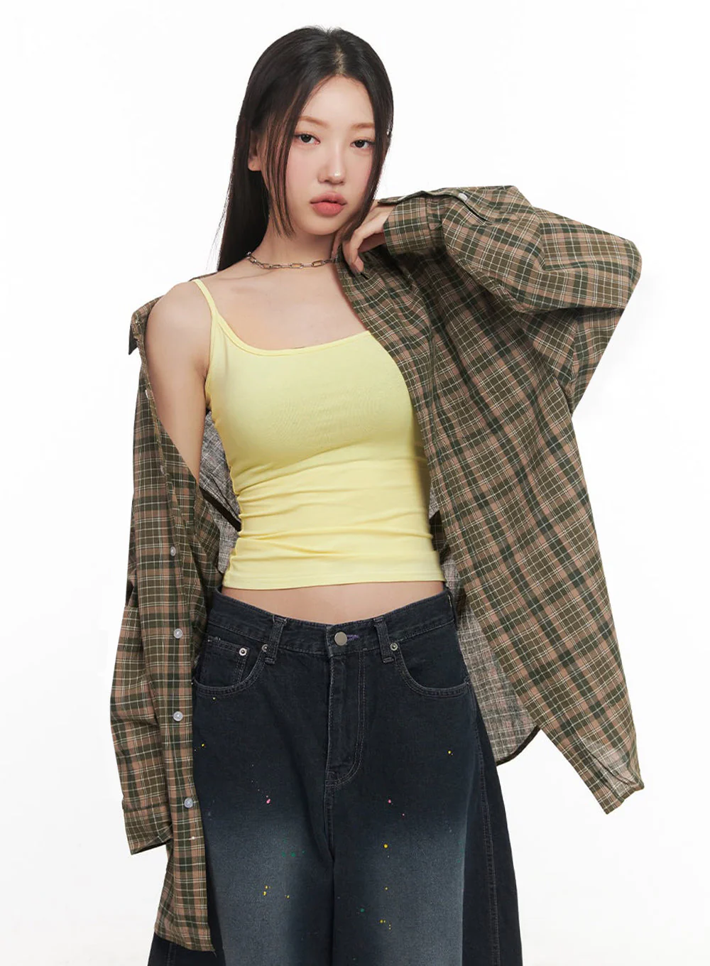 Checkered Oversize Collared T-Shirt IM525 - Image 5
