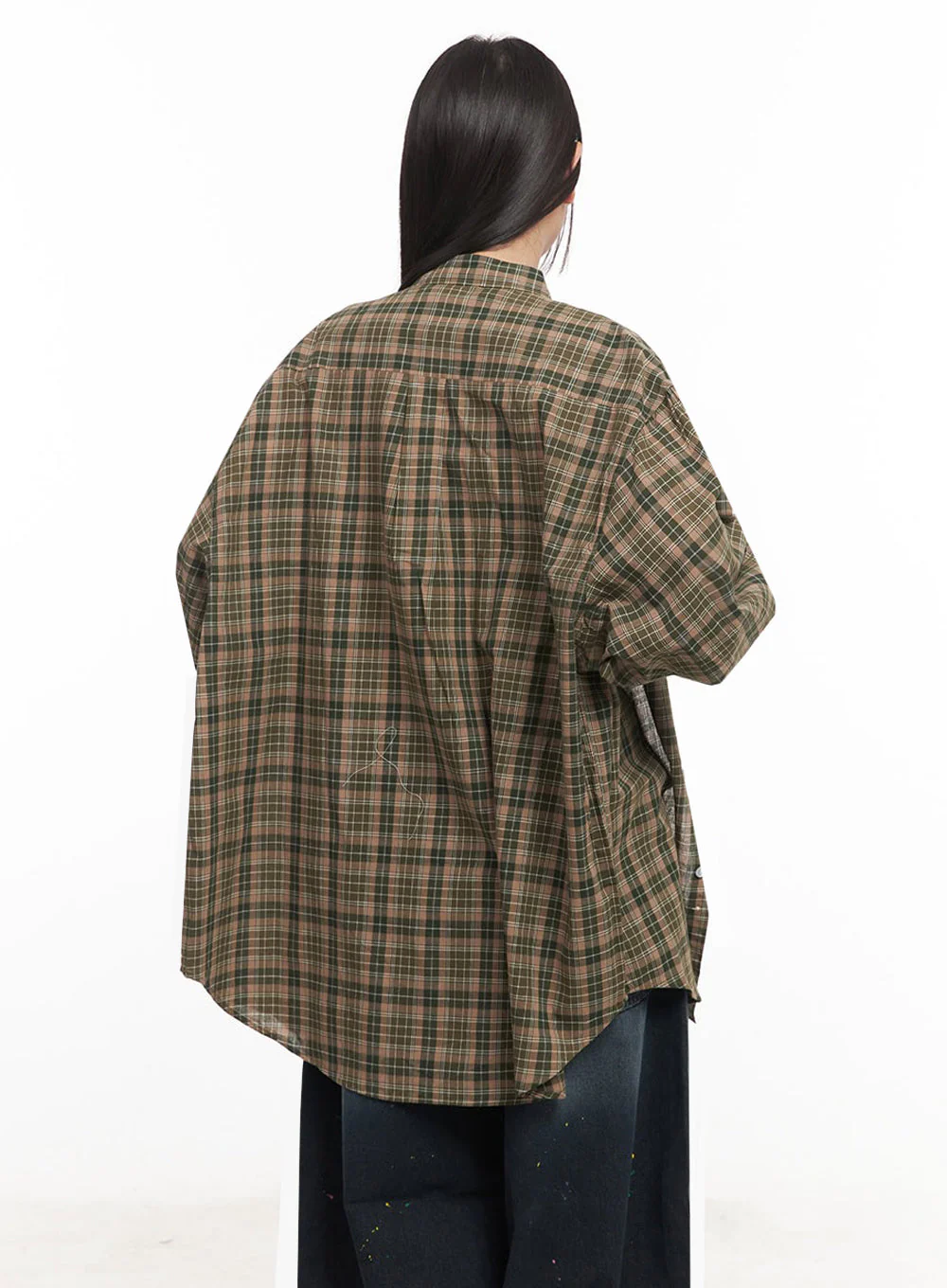 Checkered Oversize Collared T-Shirt IM525 - Image 7