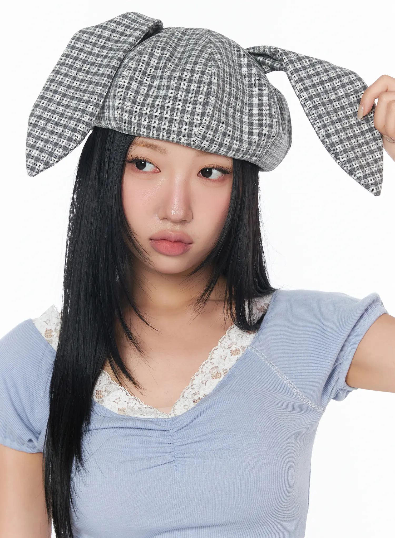 Checkered Rabbit Ear Hat CY513