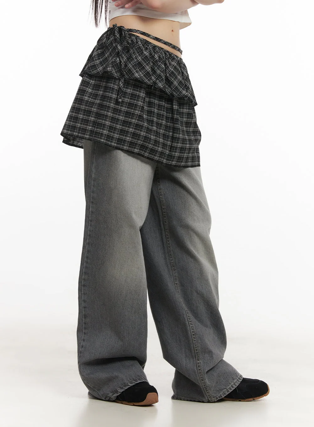 Checkered Ruffle Layering Mini Skirt CF519 - Image 4