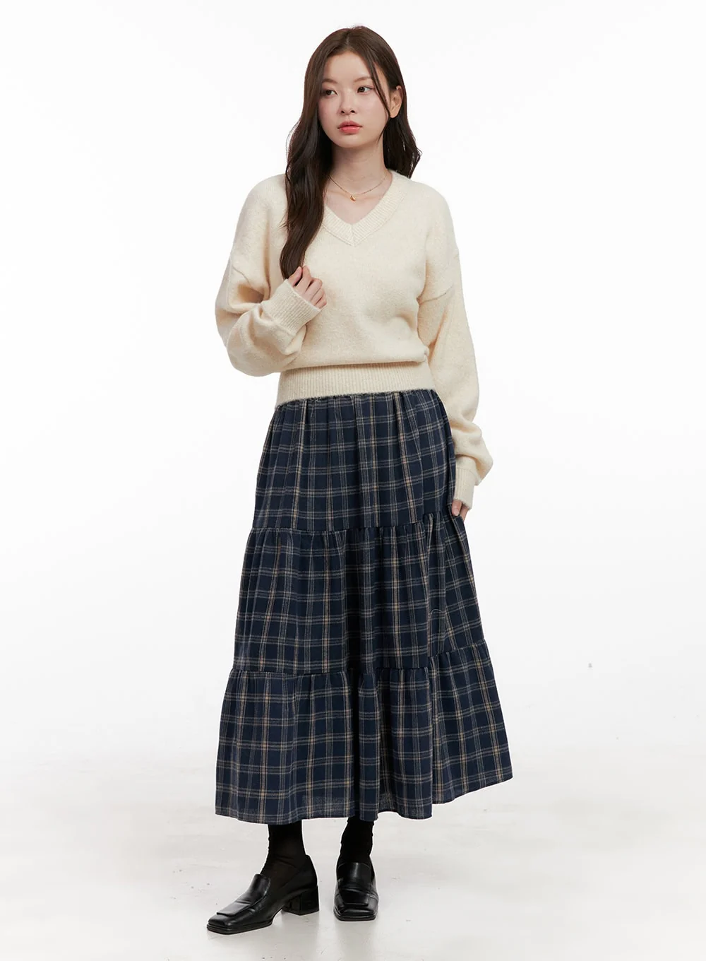 Checkered Ruffle Maxi Skirt OD403 - Image 3