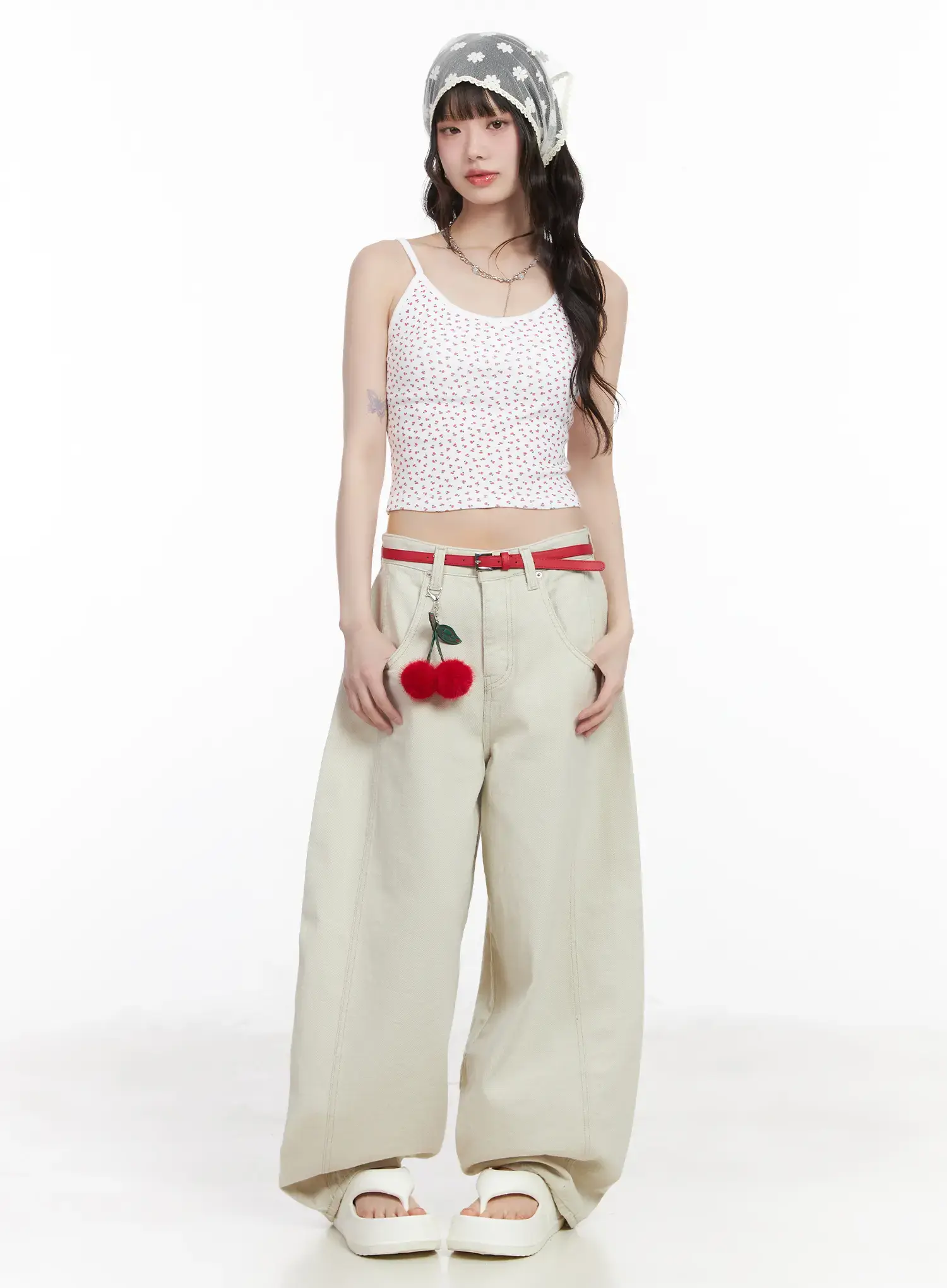 Cherry Print Ribbon Cami Top CM526 - Image 2