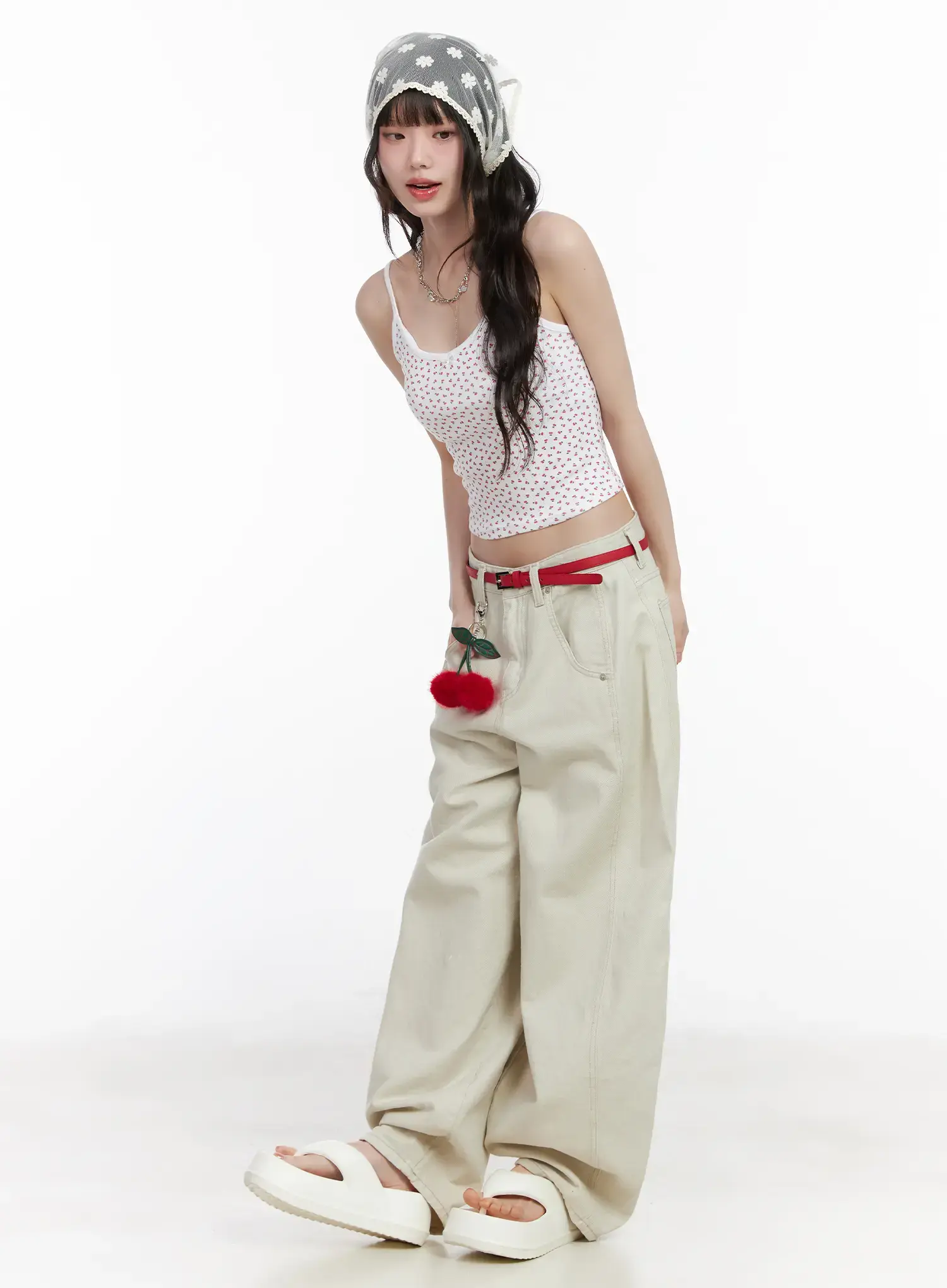 Cherry Print Ribbon Cami Top CM526 - Image 6