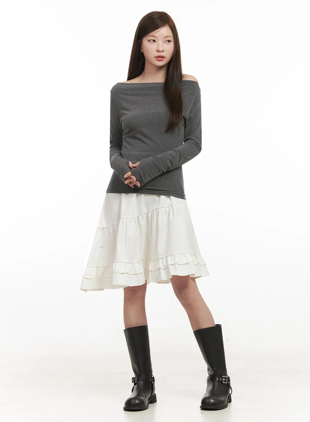 Chic Boat Neck Long Sleeve Top IJ527 - Image 12