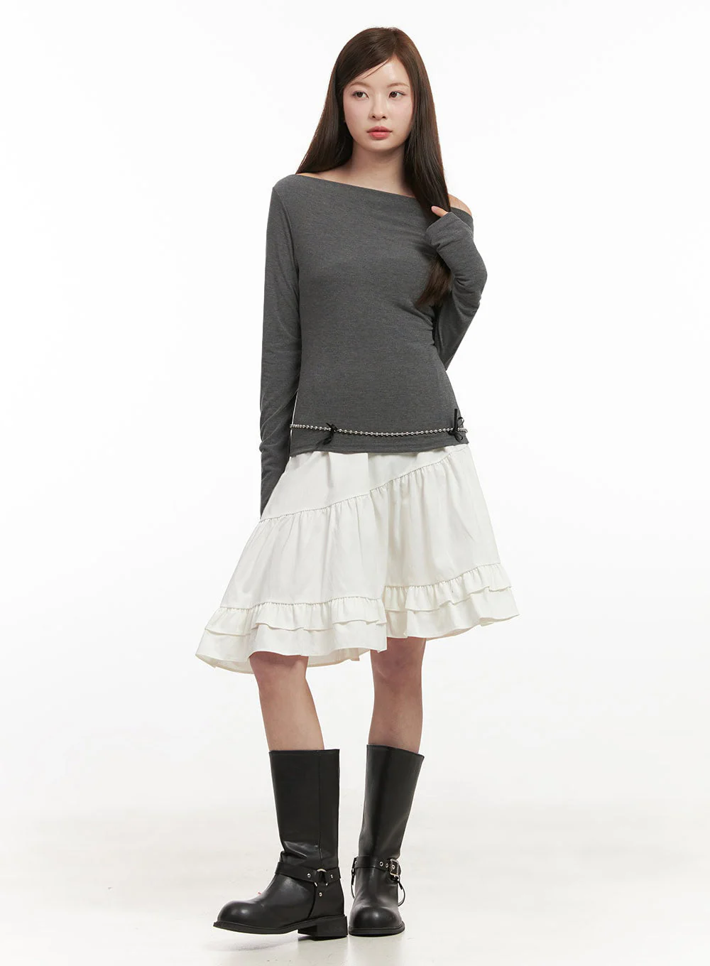 Chic Boat Neck Long Sleeve Top IJ527 - Image 2