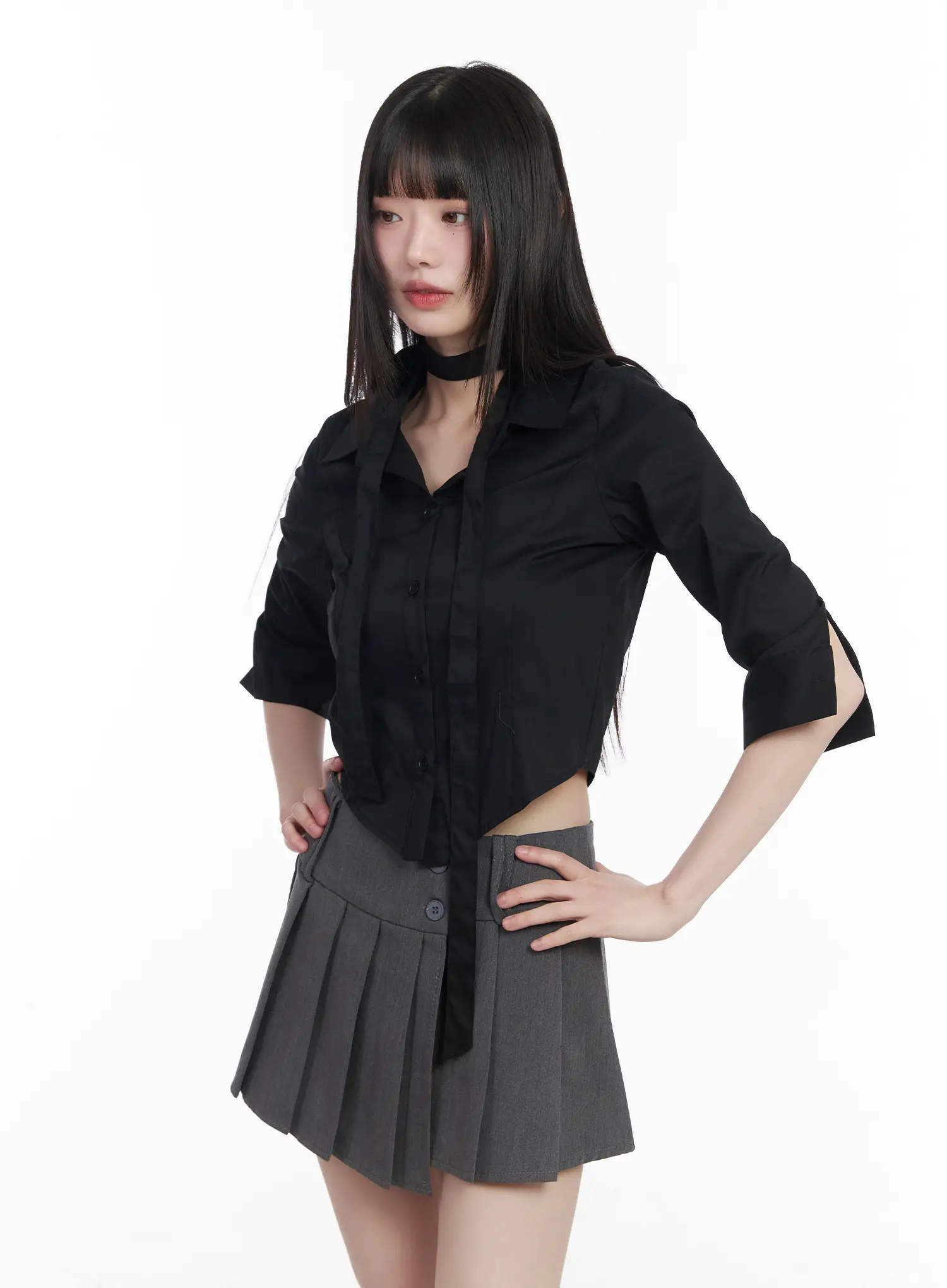 Chic Cropped Blouse & Scarf Set CM525 - Image 2
