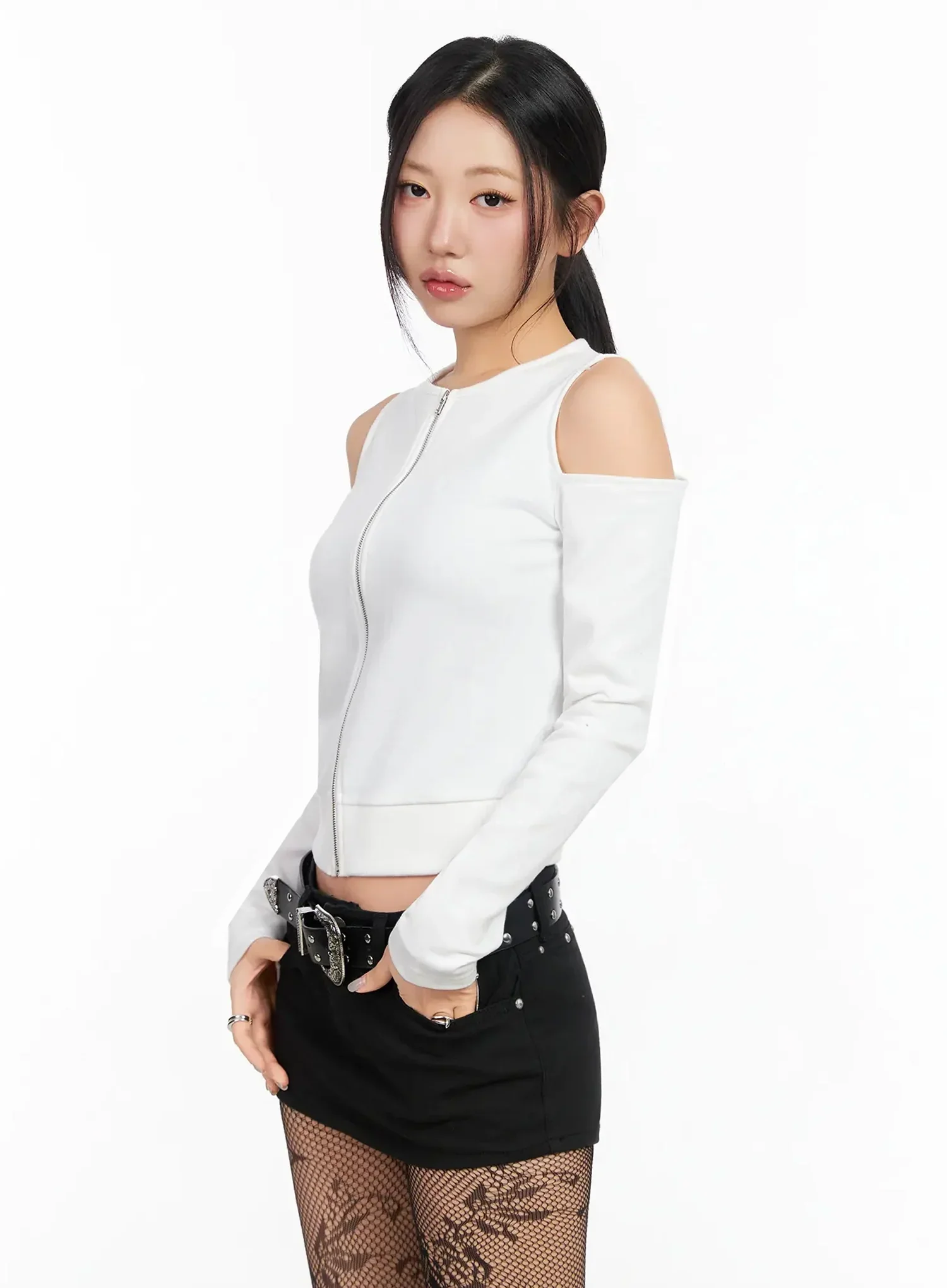 Chic Shoulder Cut-Out Zip-Up Top IA507 - Image 13