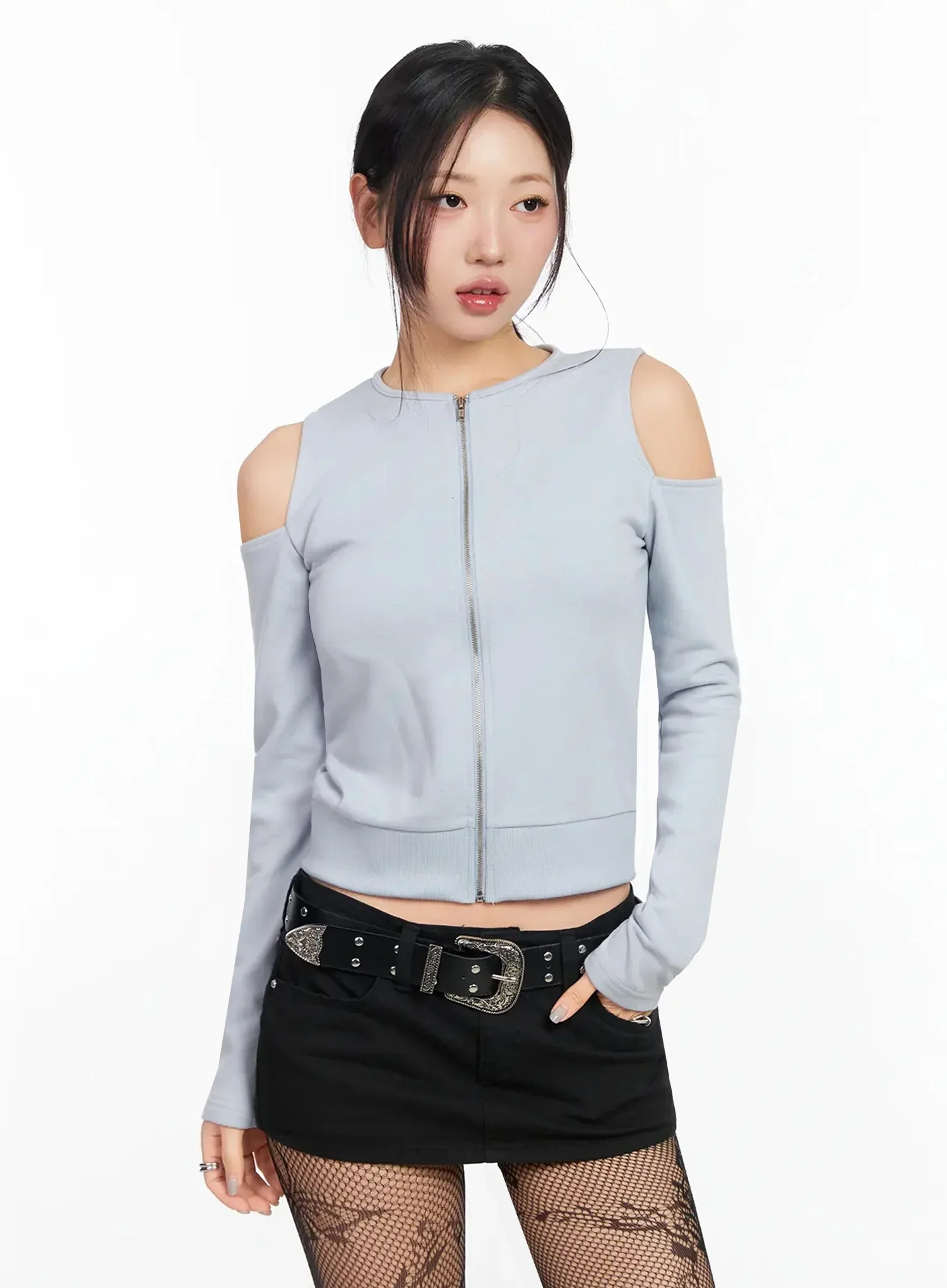 Chic Shoulder Cut-Out Zip-Up Top IA507 - Image 14