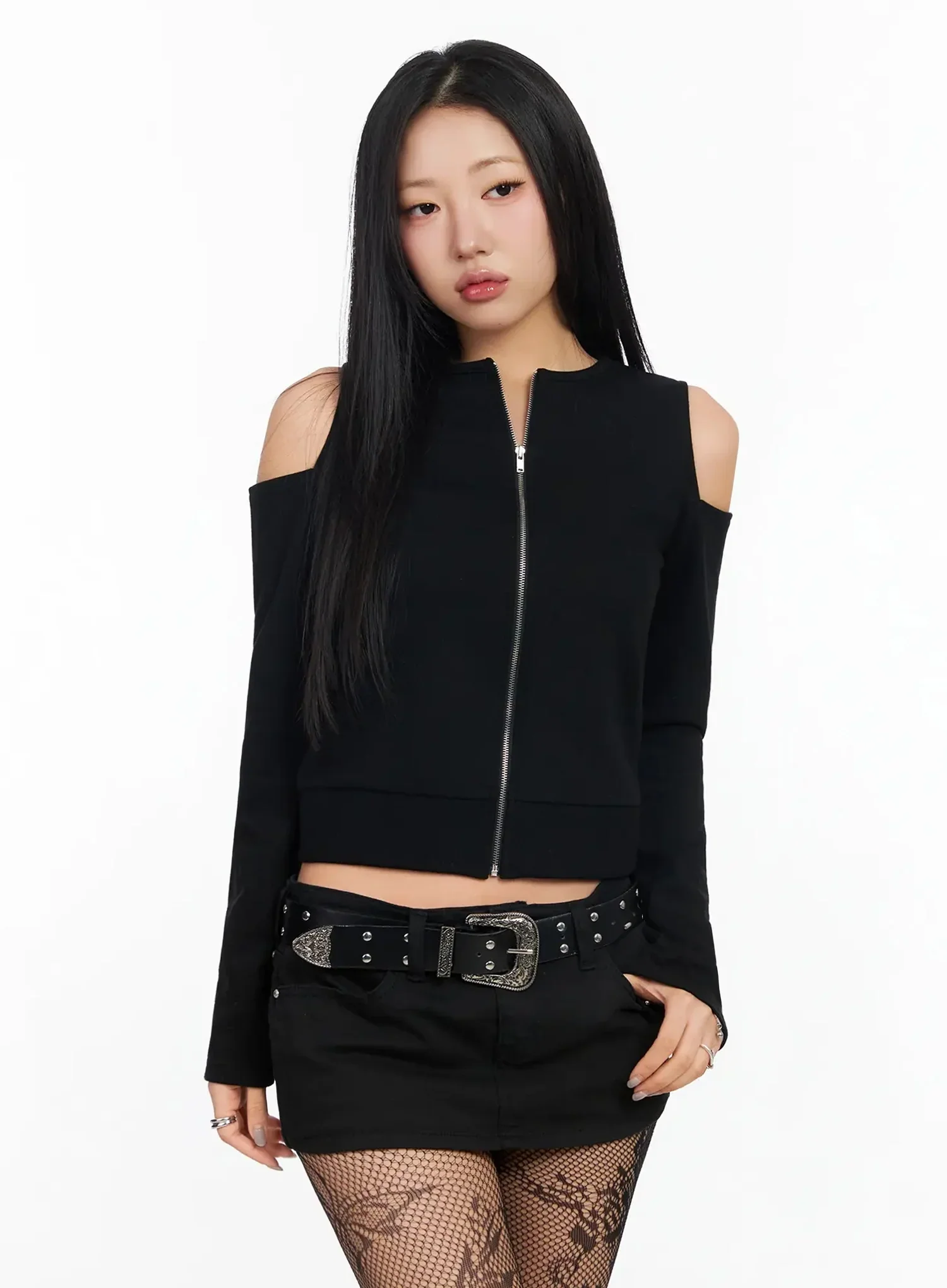 Chic Shoulder Cut-Out Zip-Up Top IA507 - Image 3