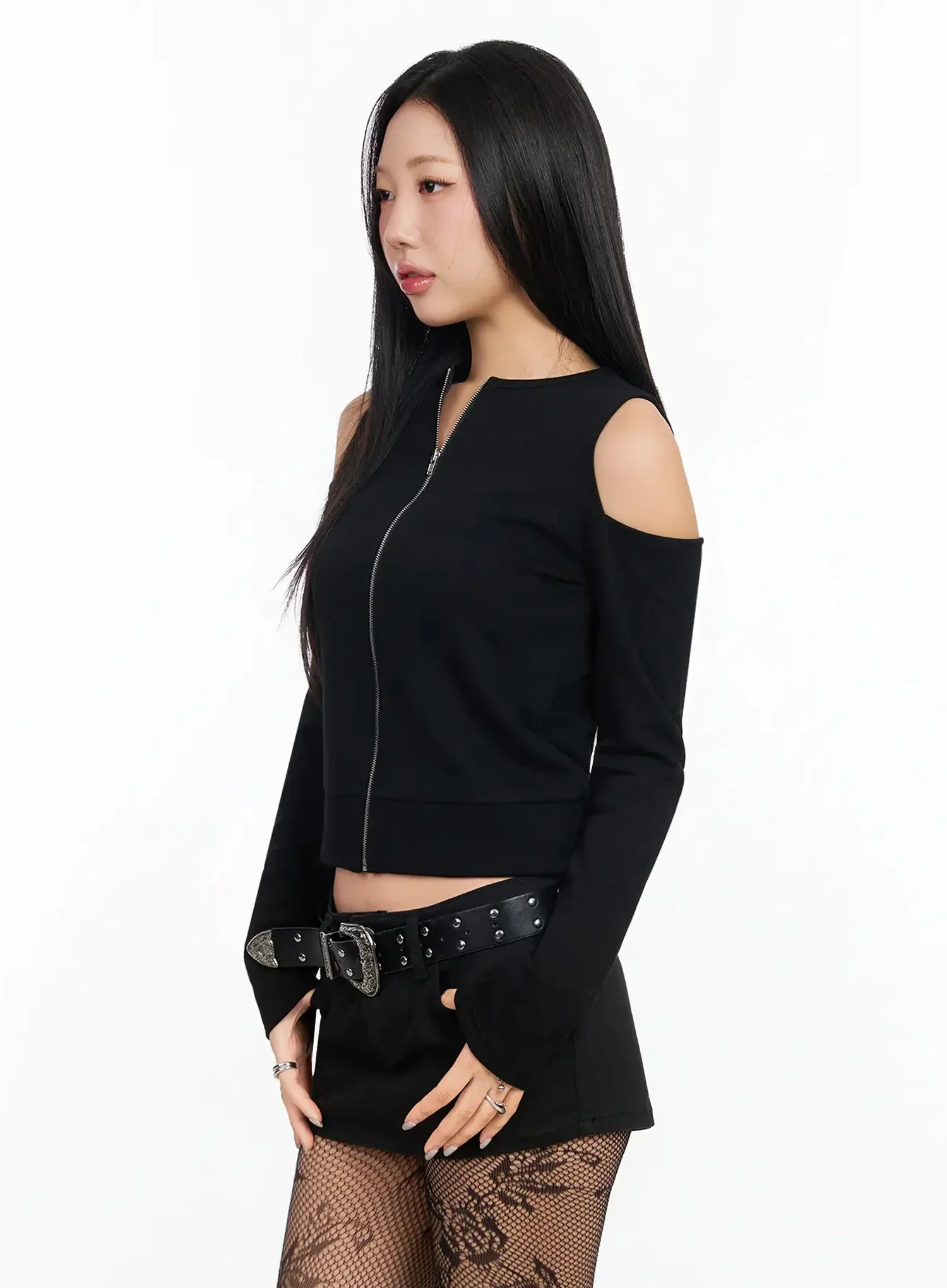 Chic Shoulder Cut-Out Zip-Up Top IA507 - Image 8