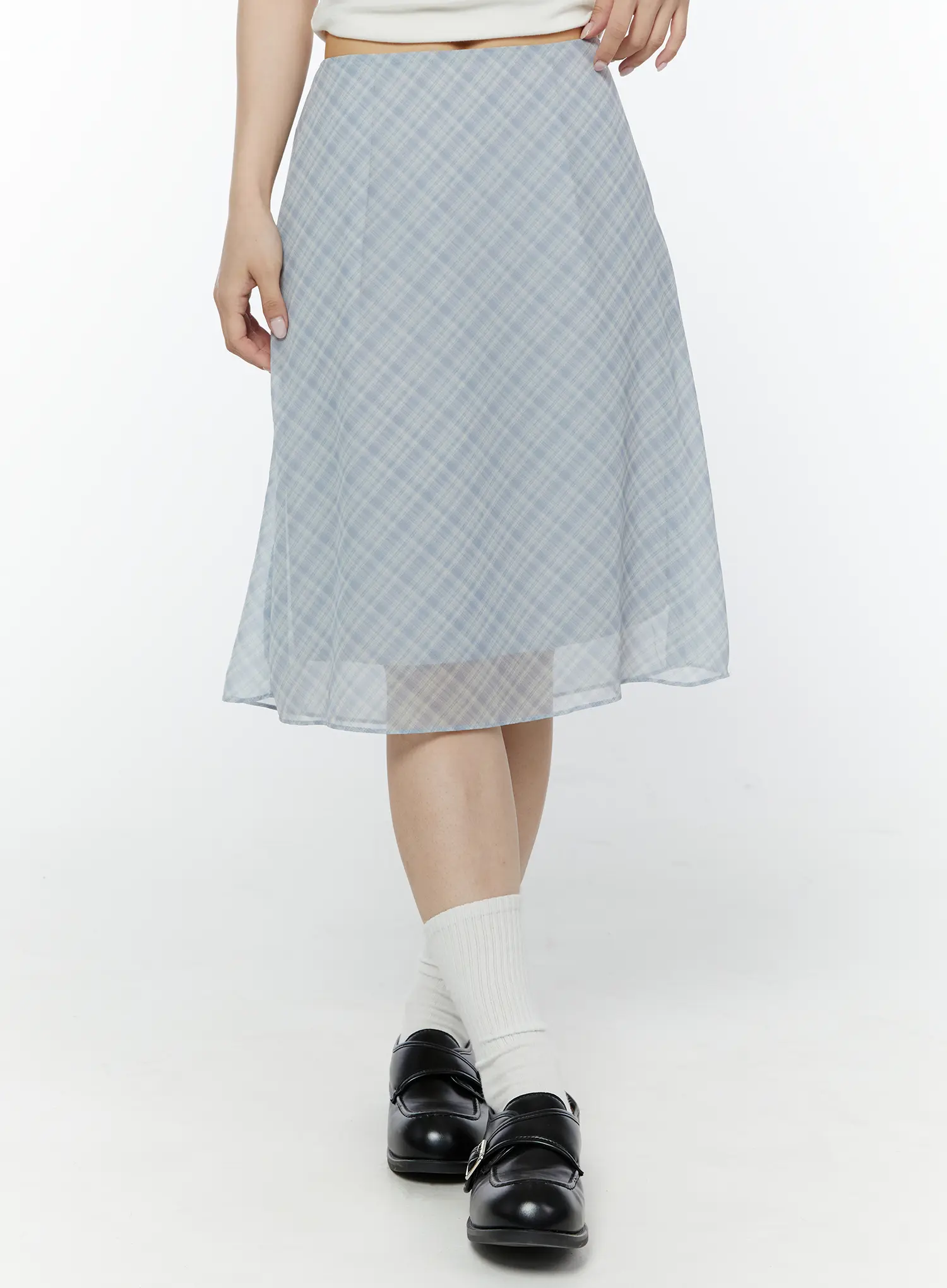 Chiffon Flare Plaid Midi Skirt IY507