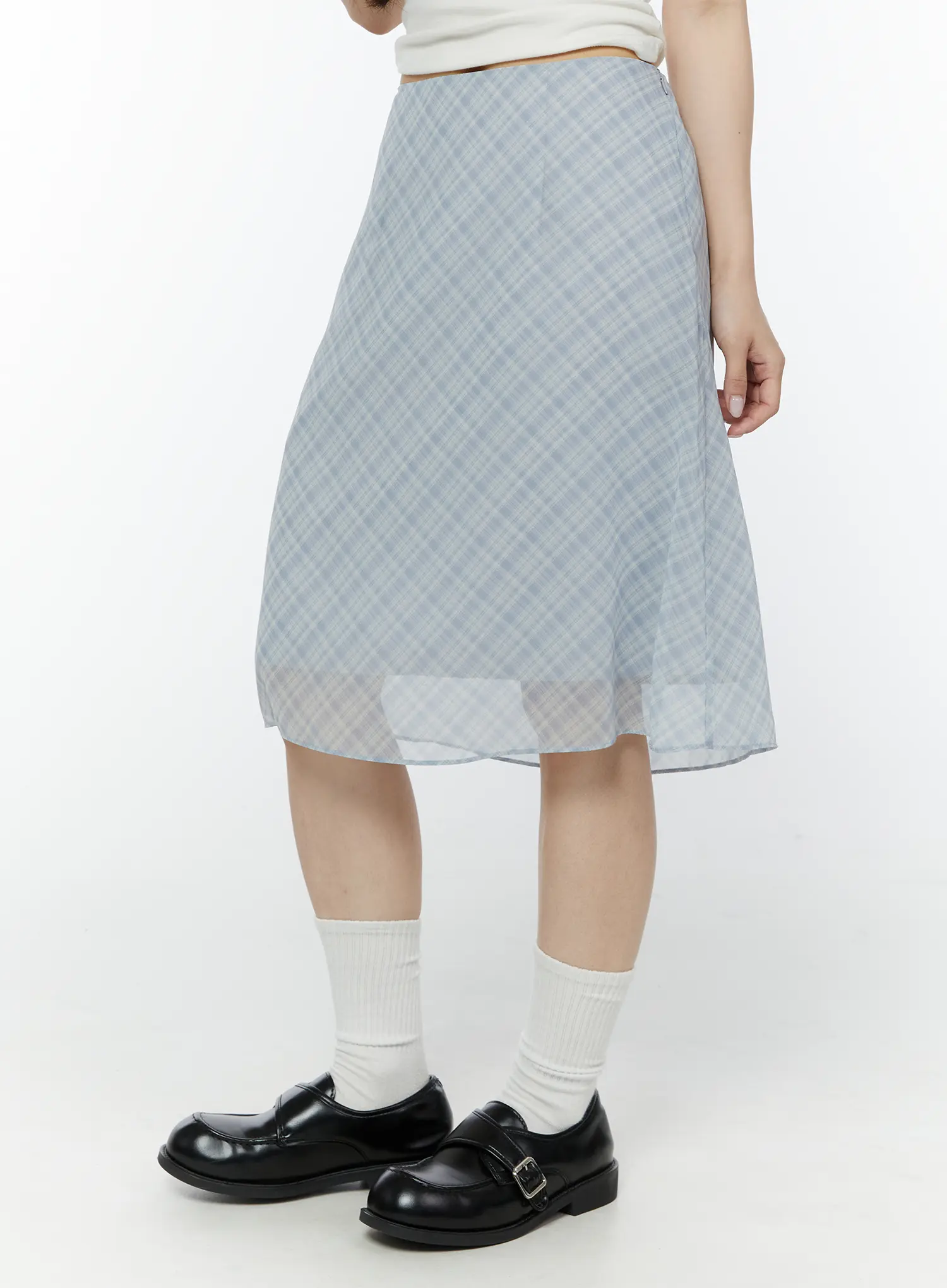 Chiffon Flare Plaid Midi Skirt IY507 - Image 6