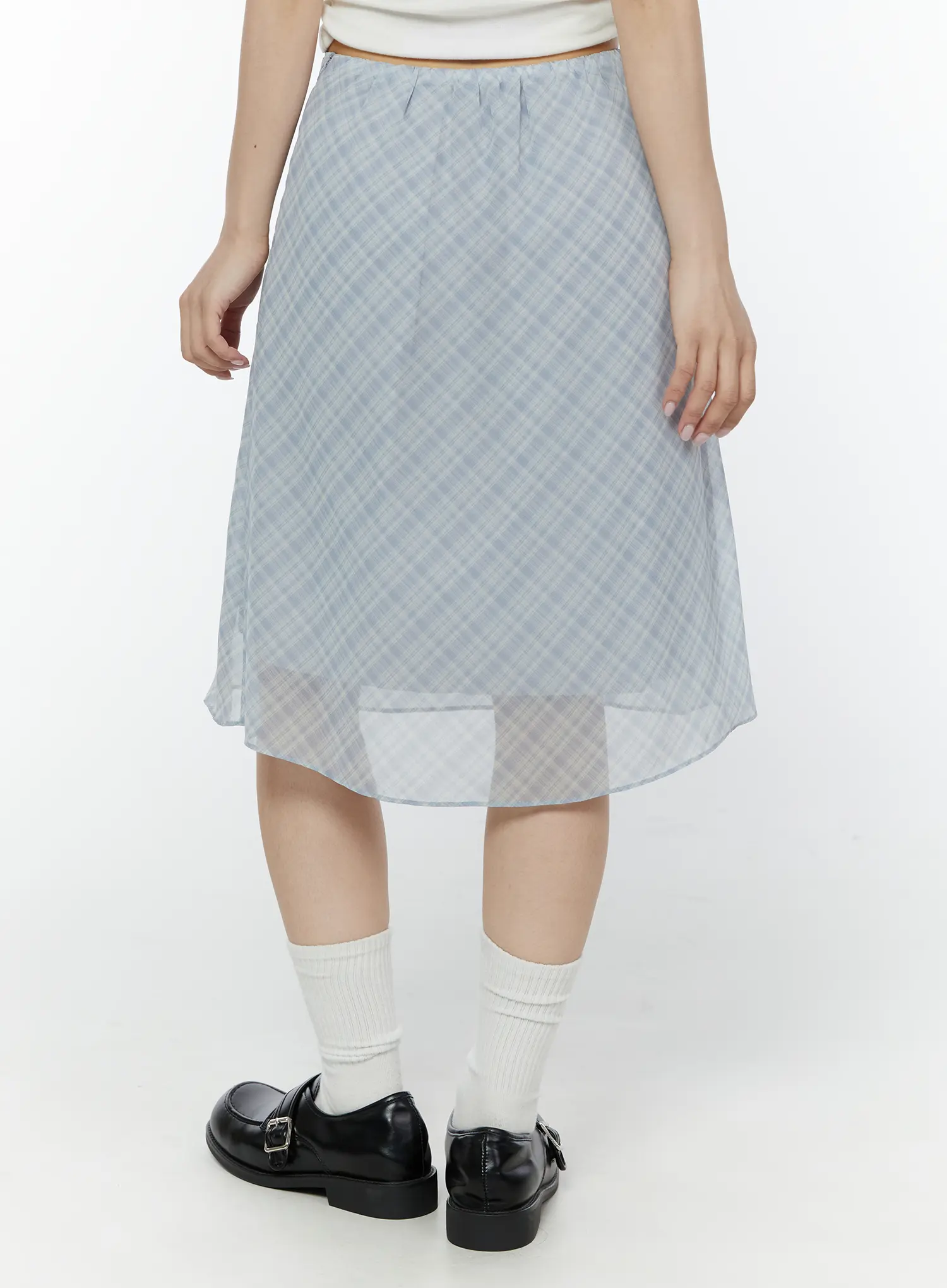 Chiffon Flare Plaid Midi Skirt IY507 - Image 8
