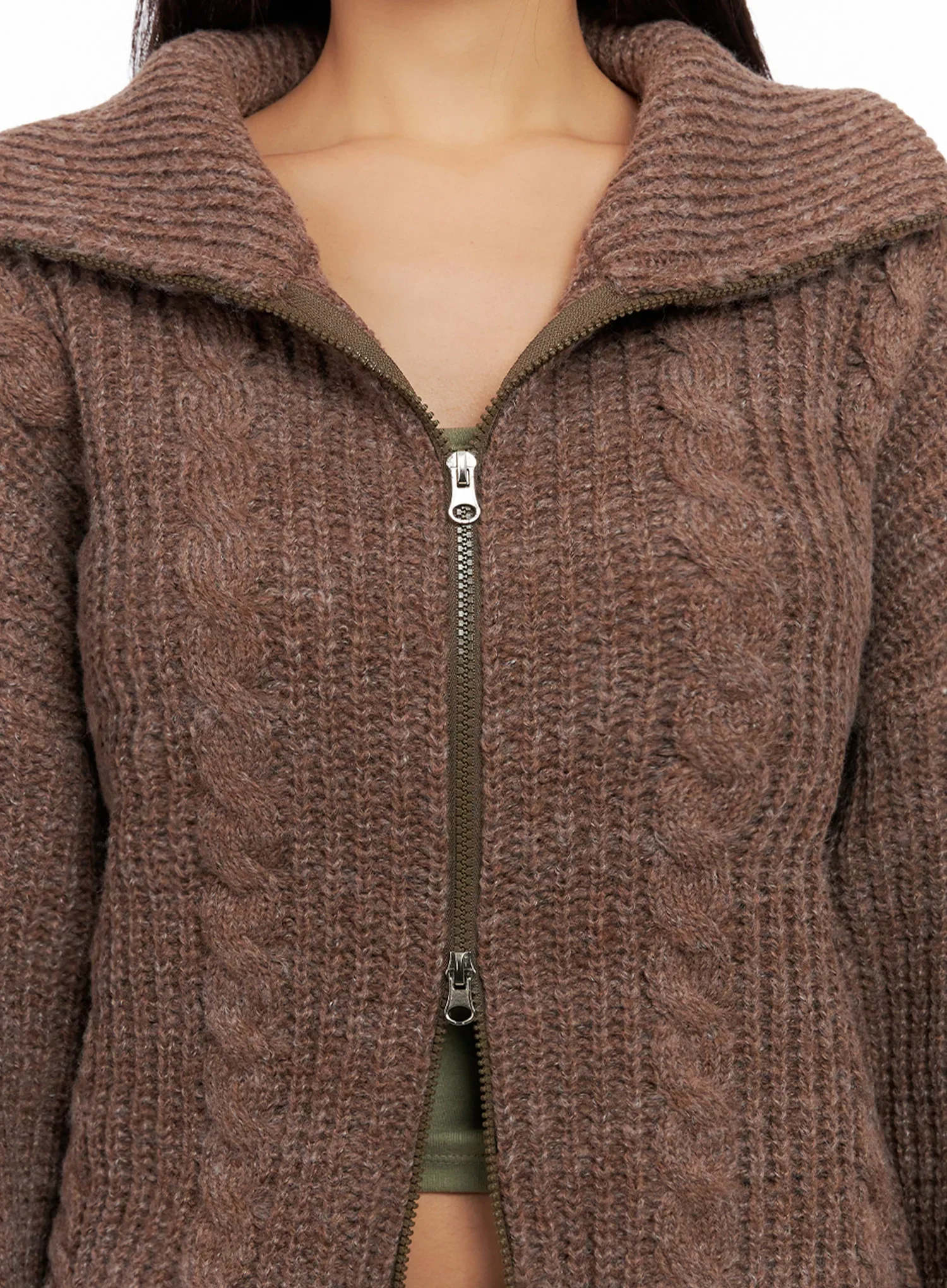 Chunky Knit Twist Zip-Up Cardigan IG528 - Image 4