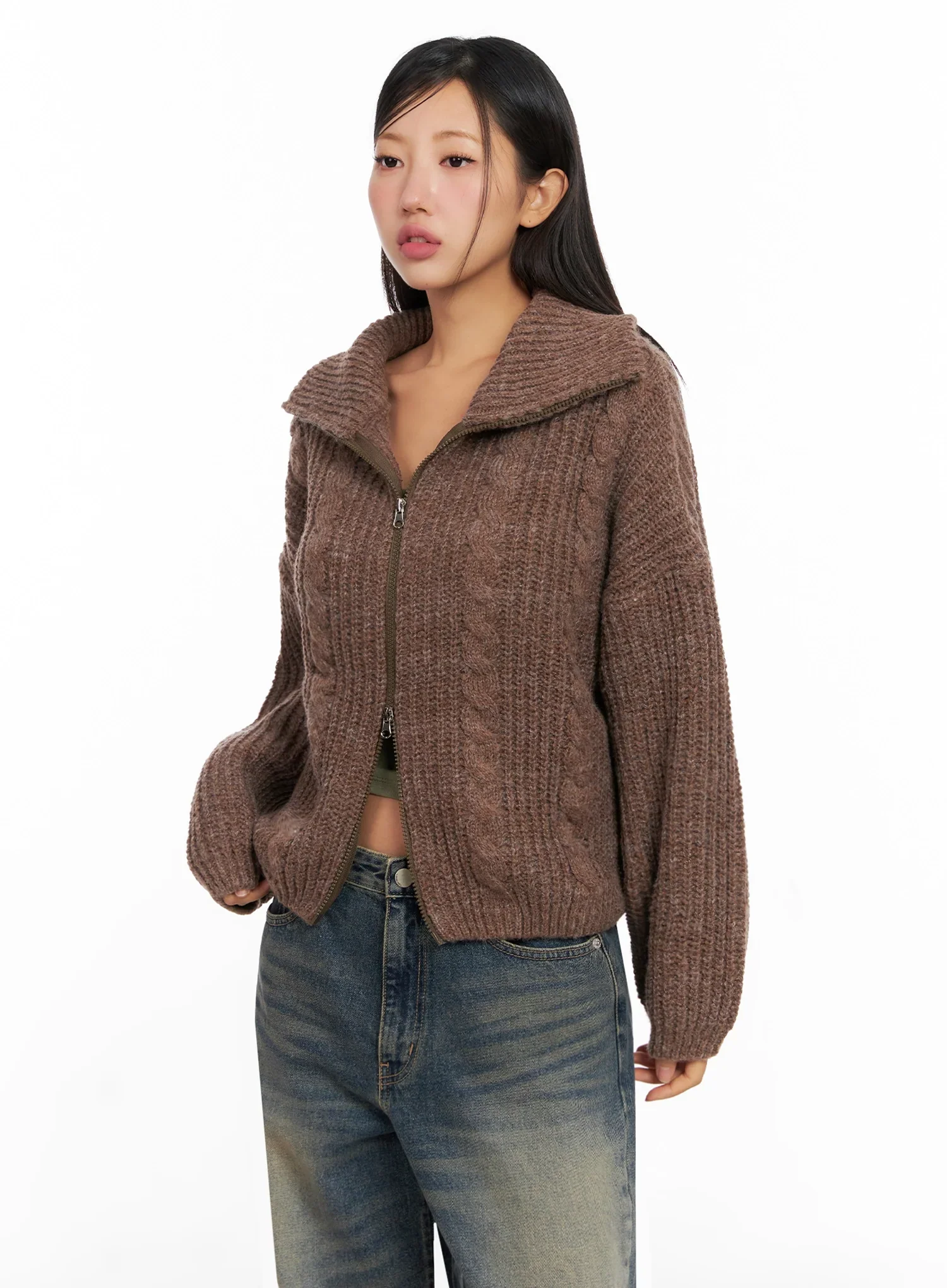 Chunky Knit Twist Zip-Up Cardigan IG528 - Image 6