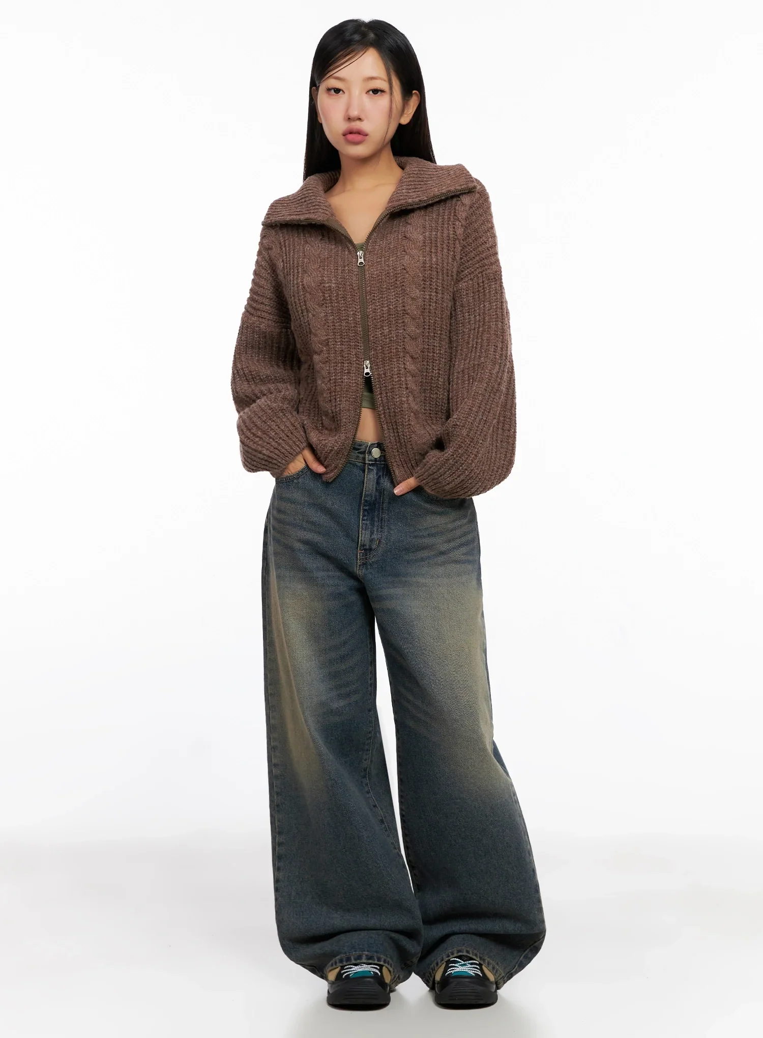 Chunky Knit Twist Zip-Up Cardigan IG528 - Image 7