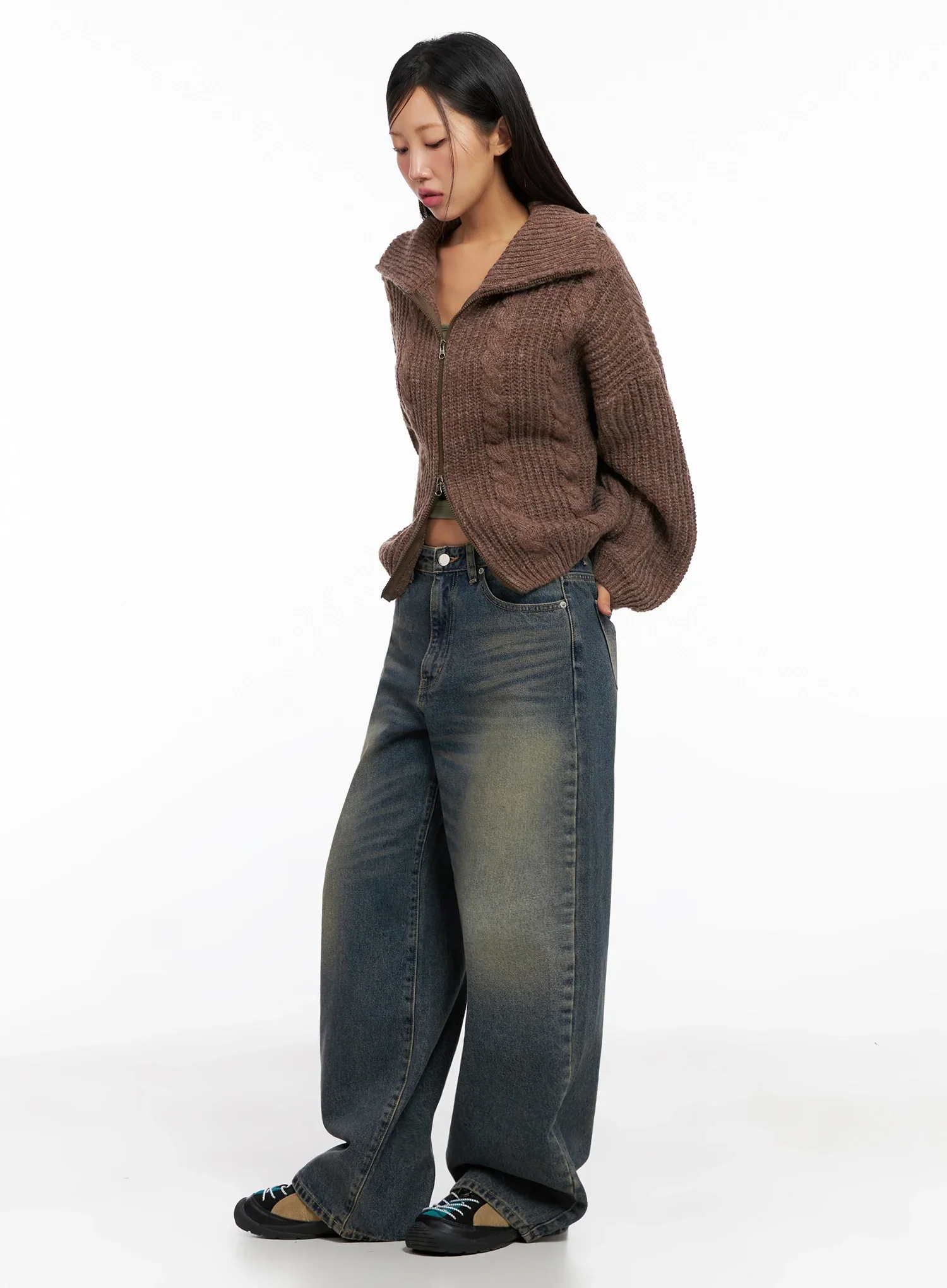 Chunky Knit Twist Zip-Up Cardigan IG528 - Image 8