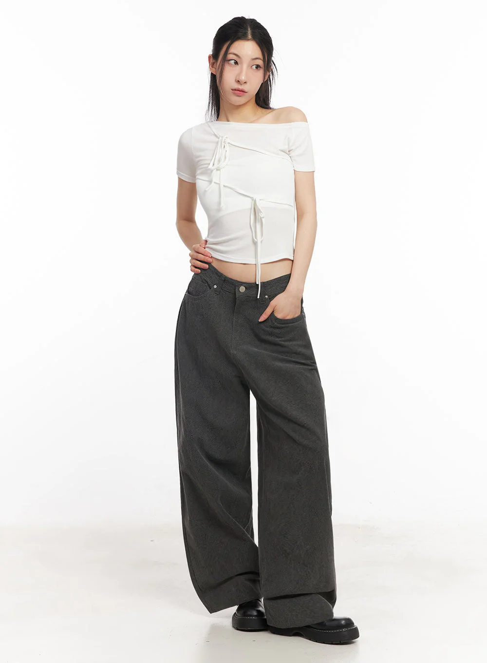Classic Cotton Wide-Leg Pants IY529 - Image 3