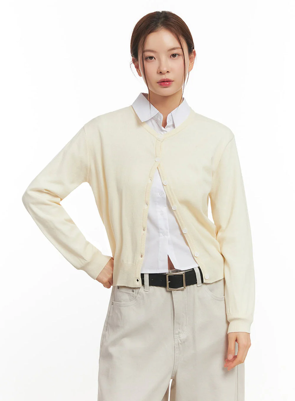 Classic Round Neck Cardigan IM513 - Image 3