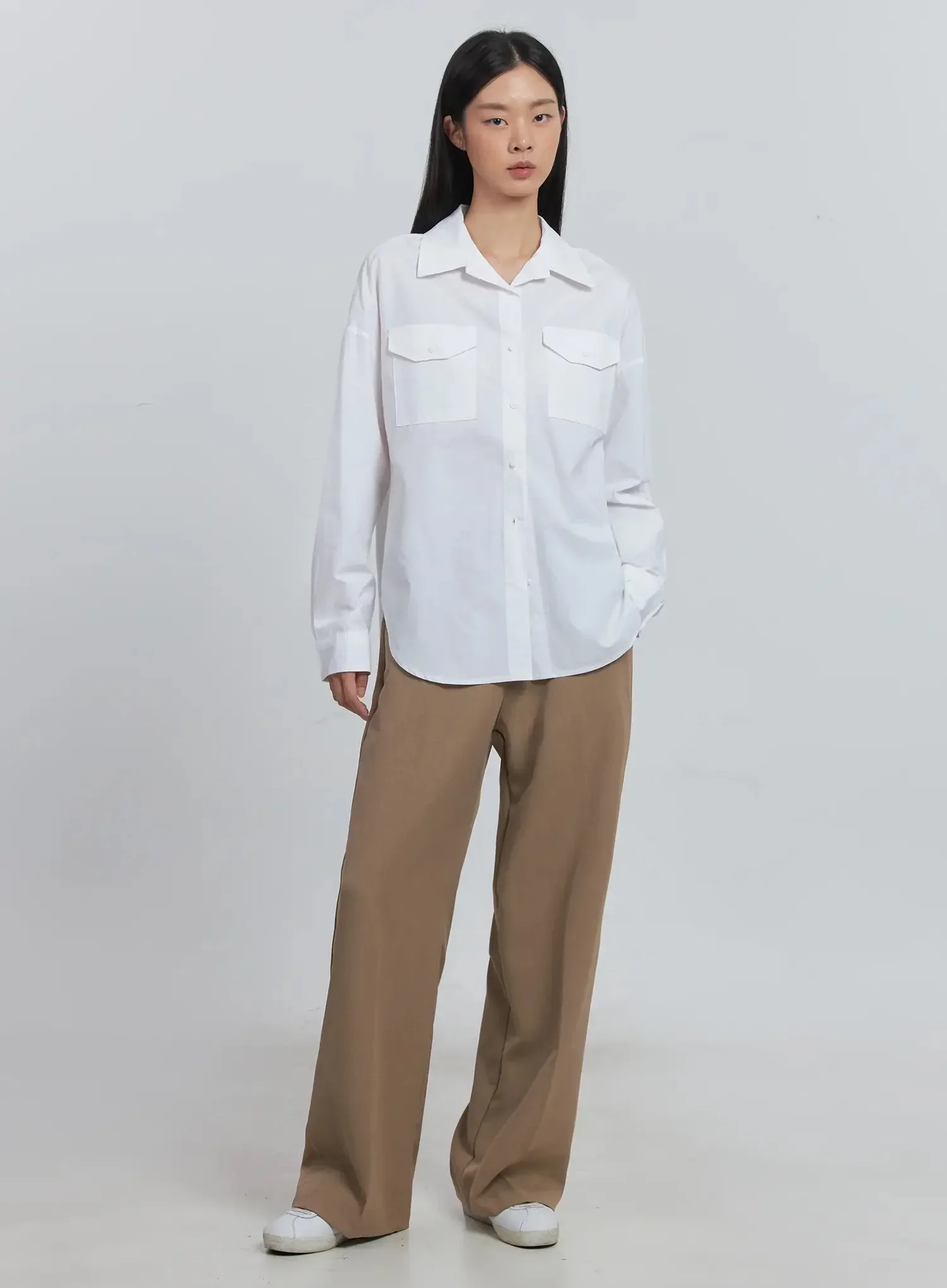 Classic Wide-Fit Slacks (Beige) IU512 - Image 15