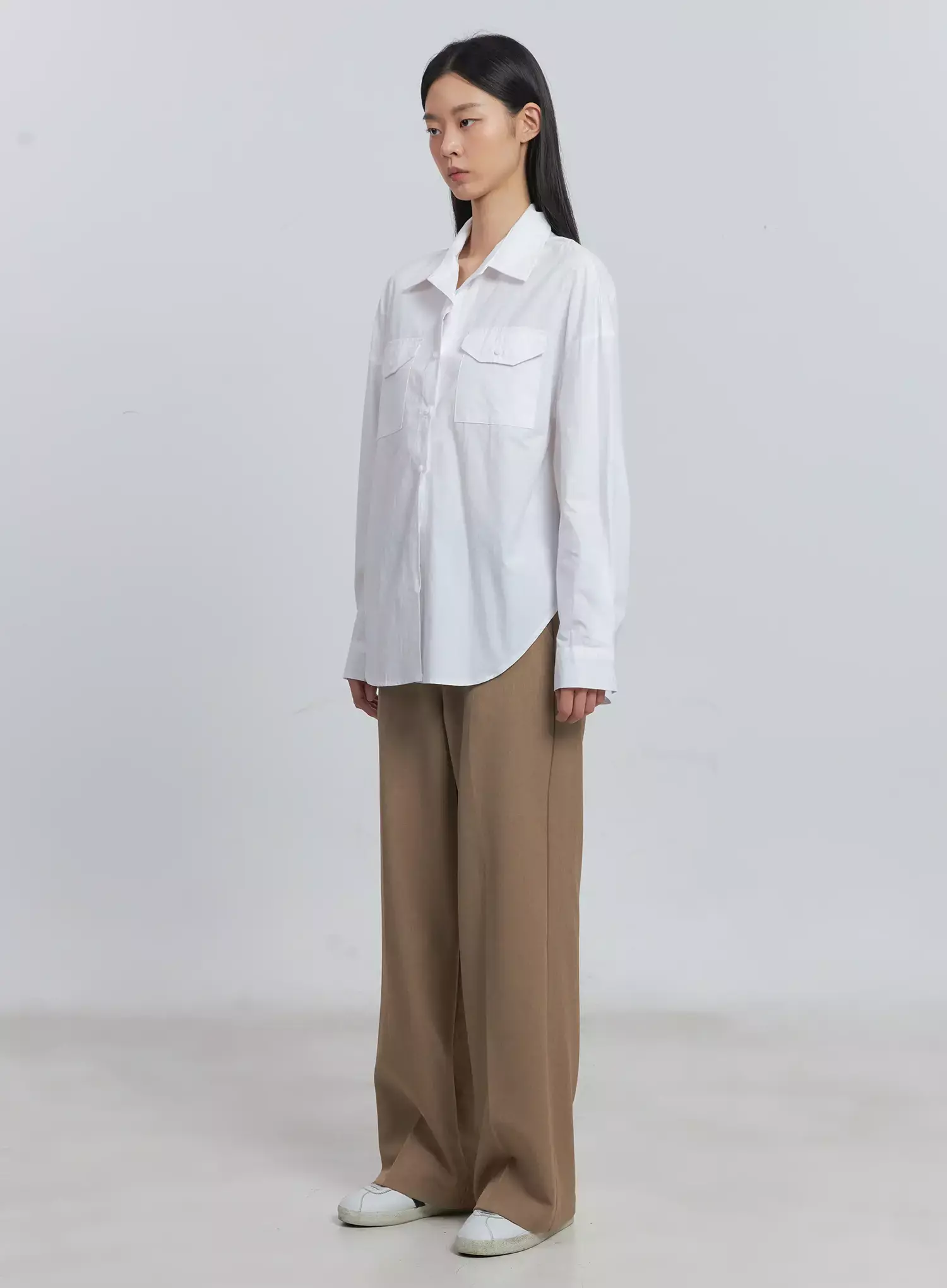 Classic Wide-Fit Slacks (Beige) IU512 - Image 8