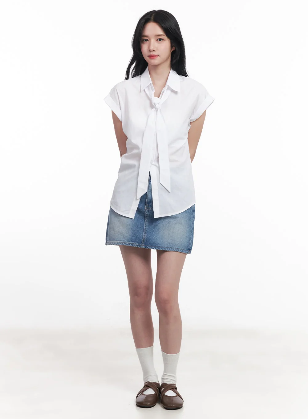 Collared Blouse Top Neck-Tie Set CY523 - Image 2