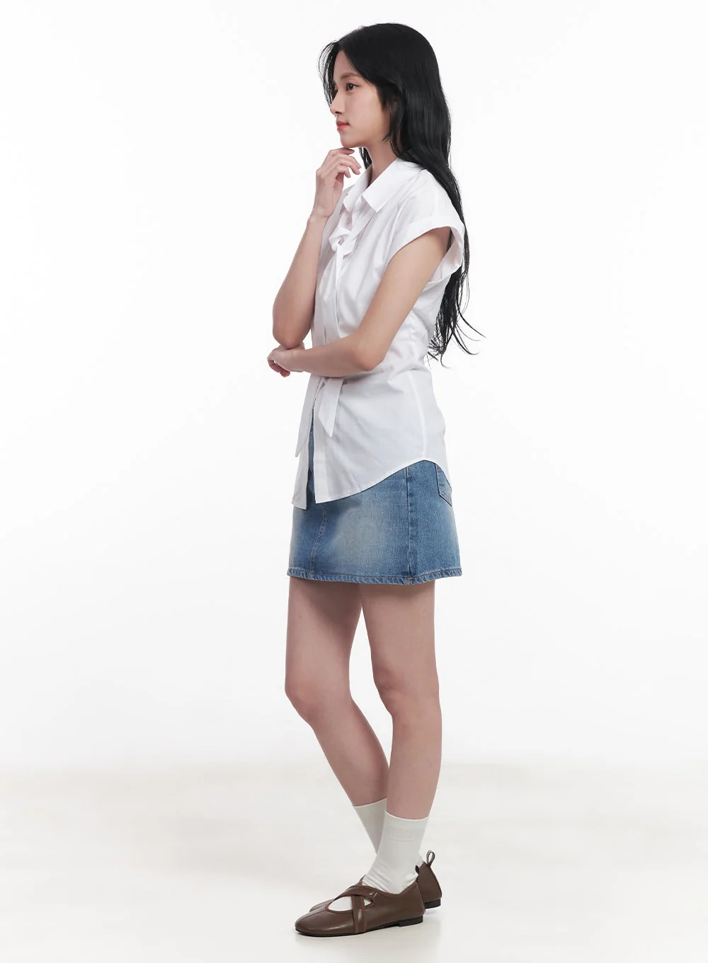 Collared Blouse Top Neck-Tie Set CY523 - Image 3