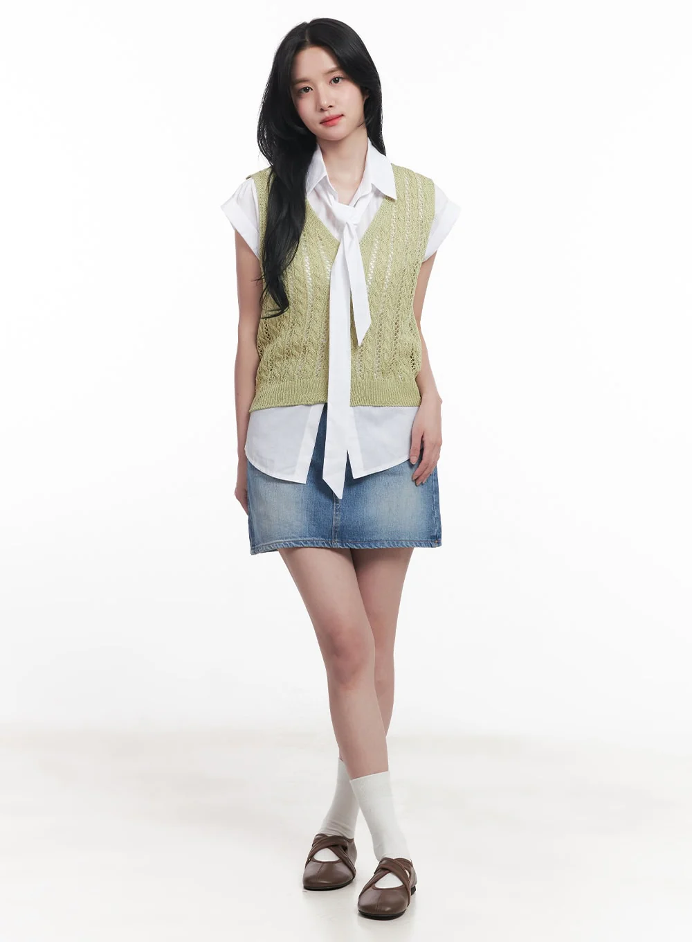 Collared Blouse Top Neck-Tie Set CY523 - Image 5